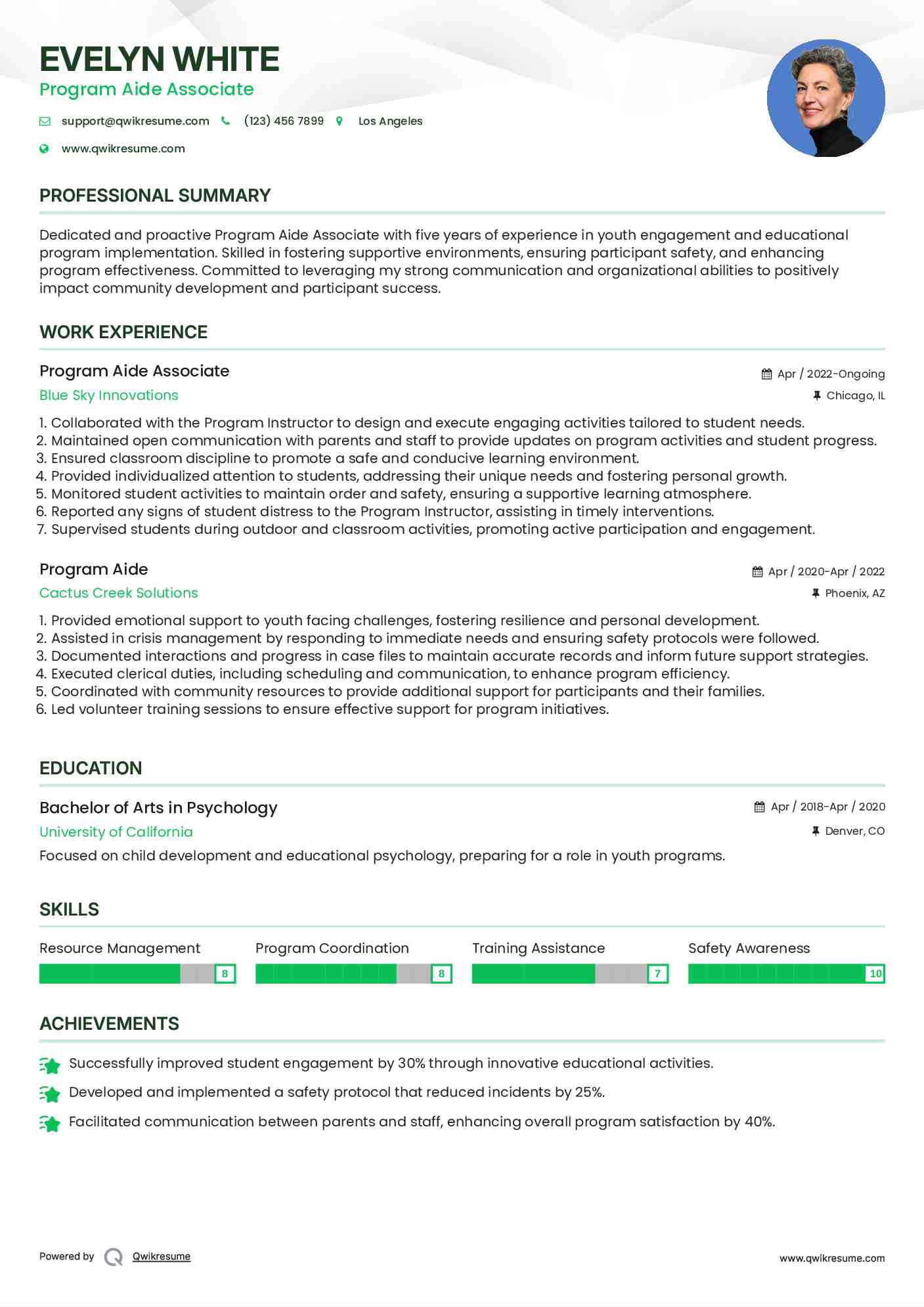 Program Aide Associate Resume Example