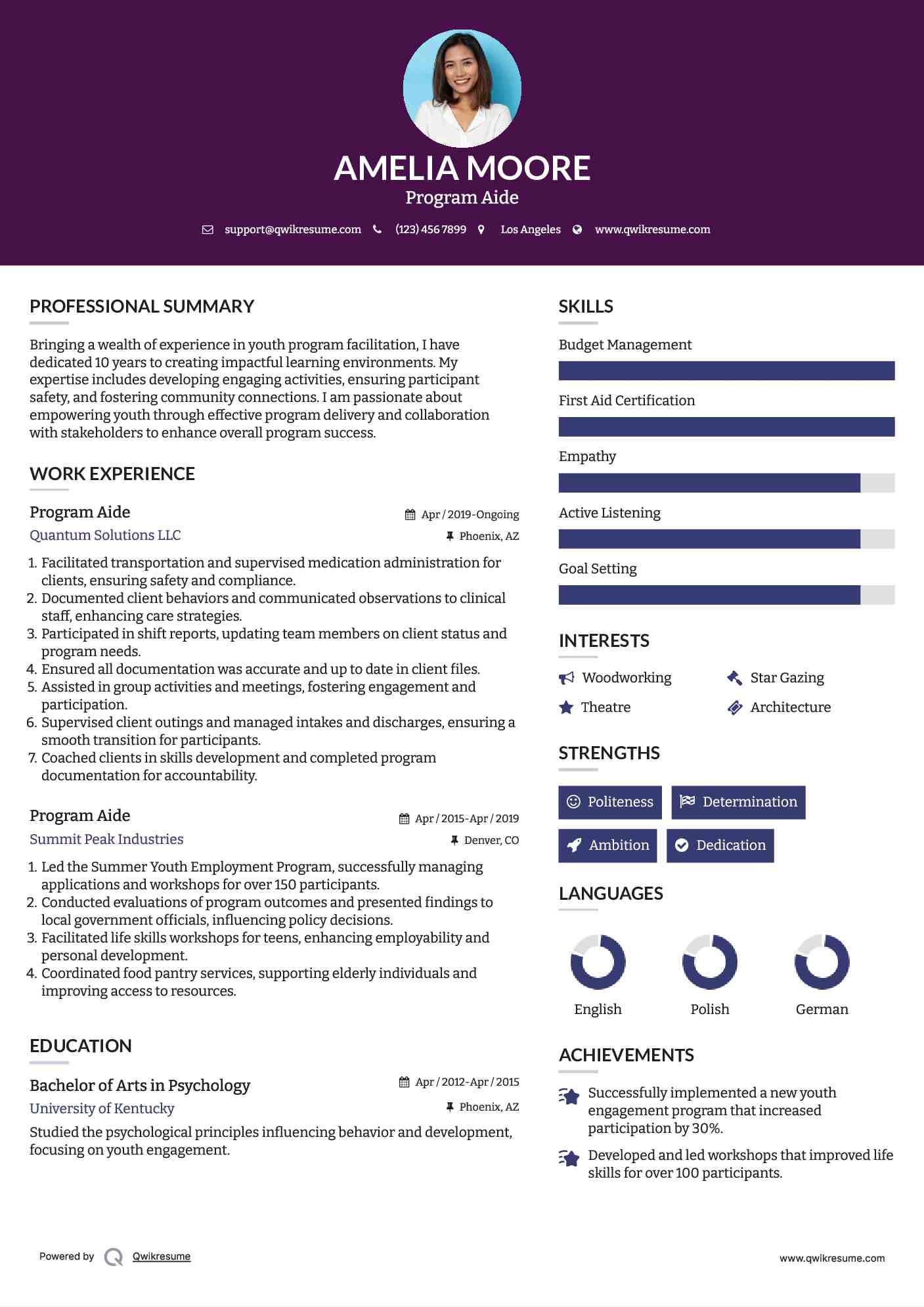 Program Aide Resume Example