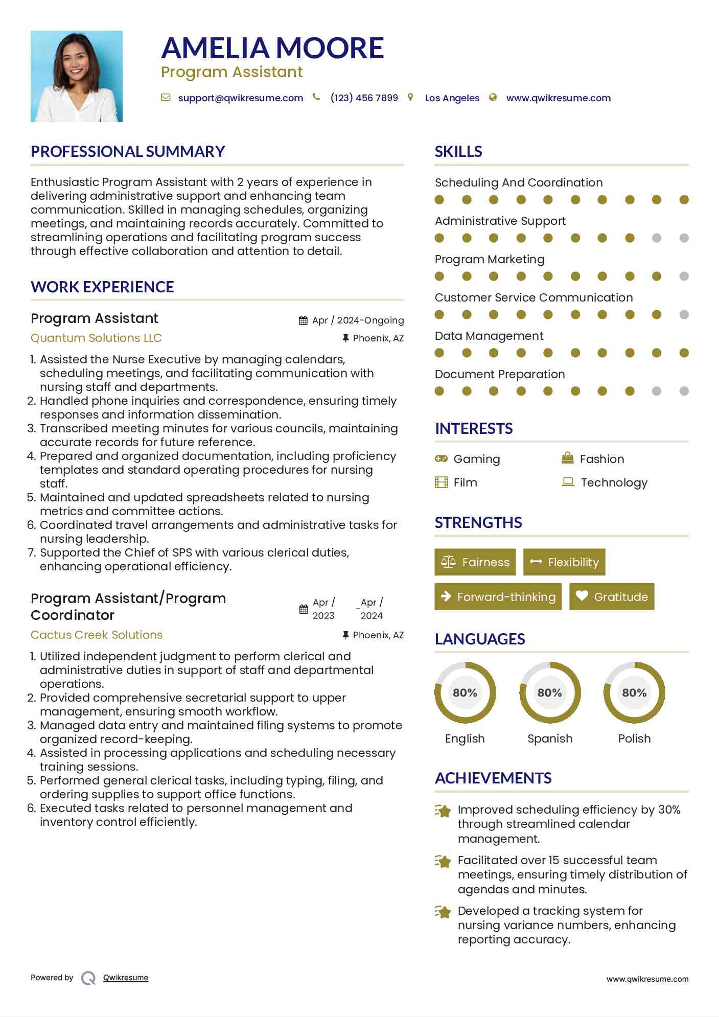 Program Assistant Resume Sample