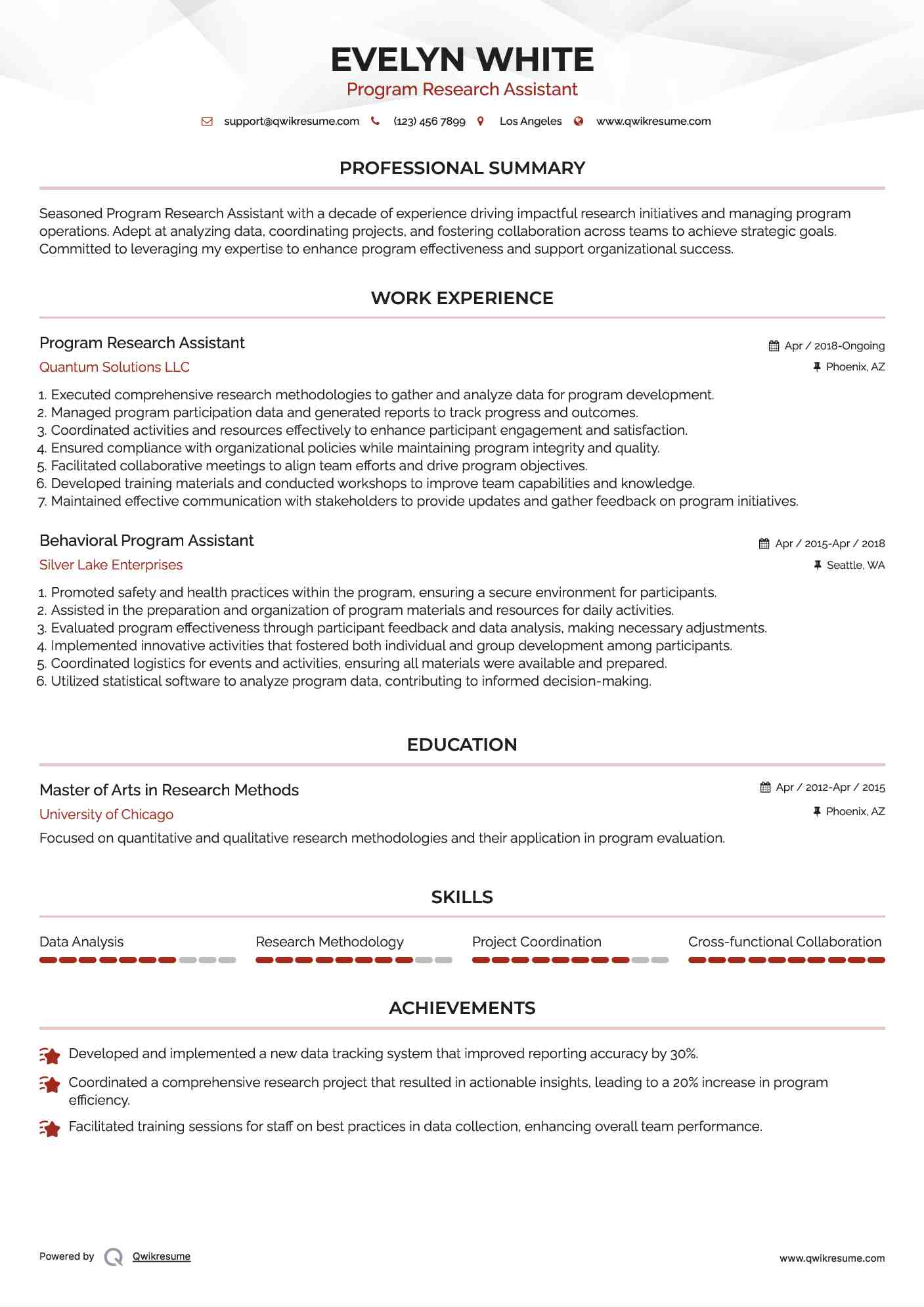 Program Research Assistant Resume Template