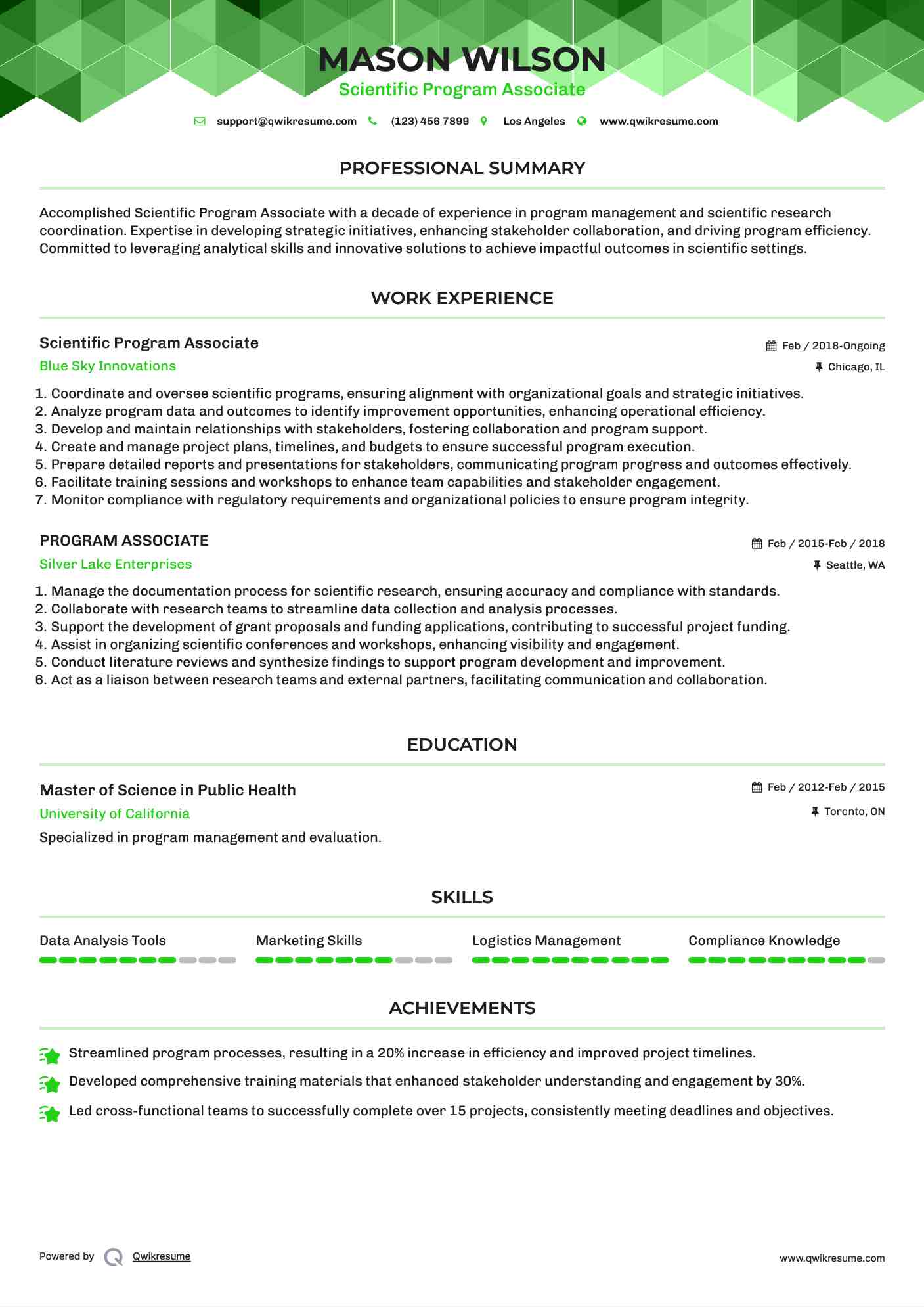 Scientific Program Associate Resume Model