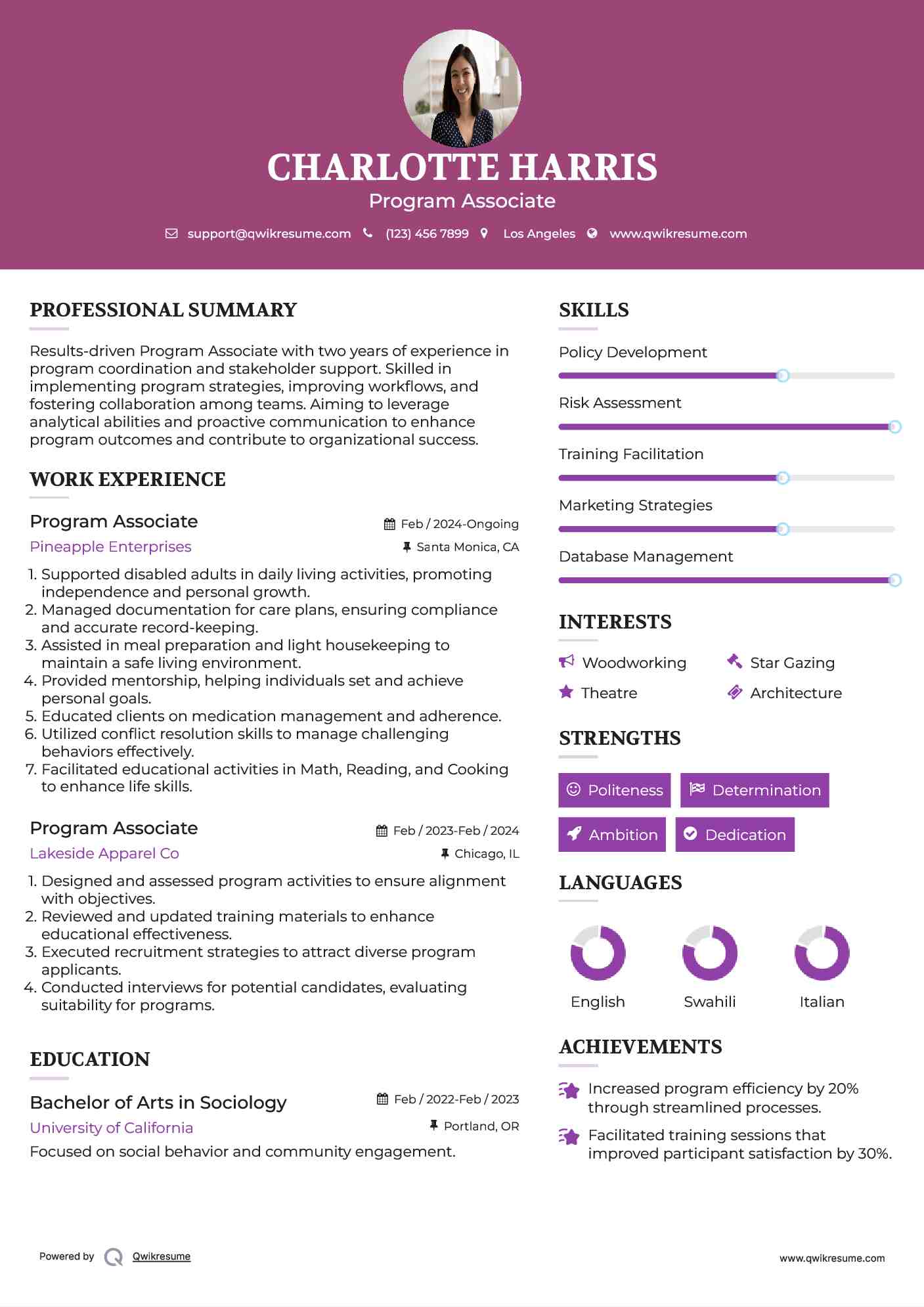Program Associate Resume Format
