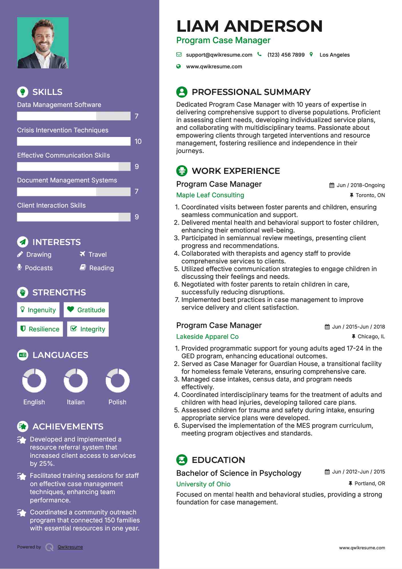 Program Case Manager Resume Template