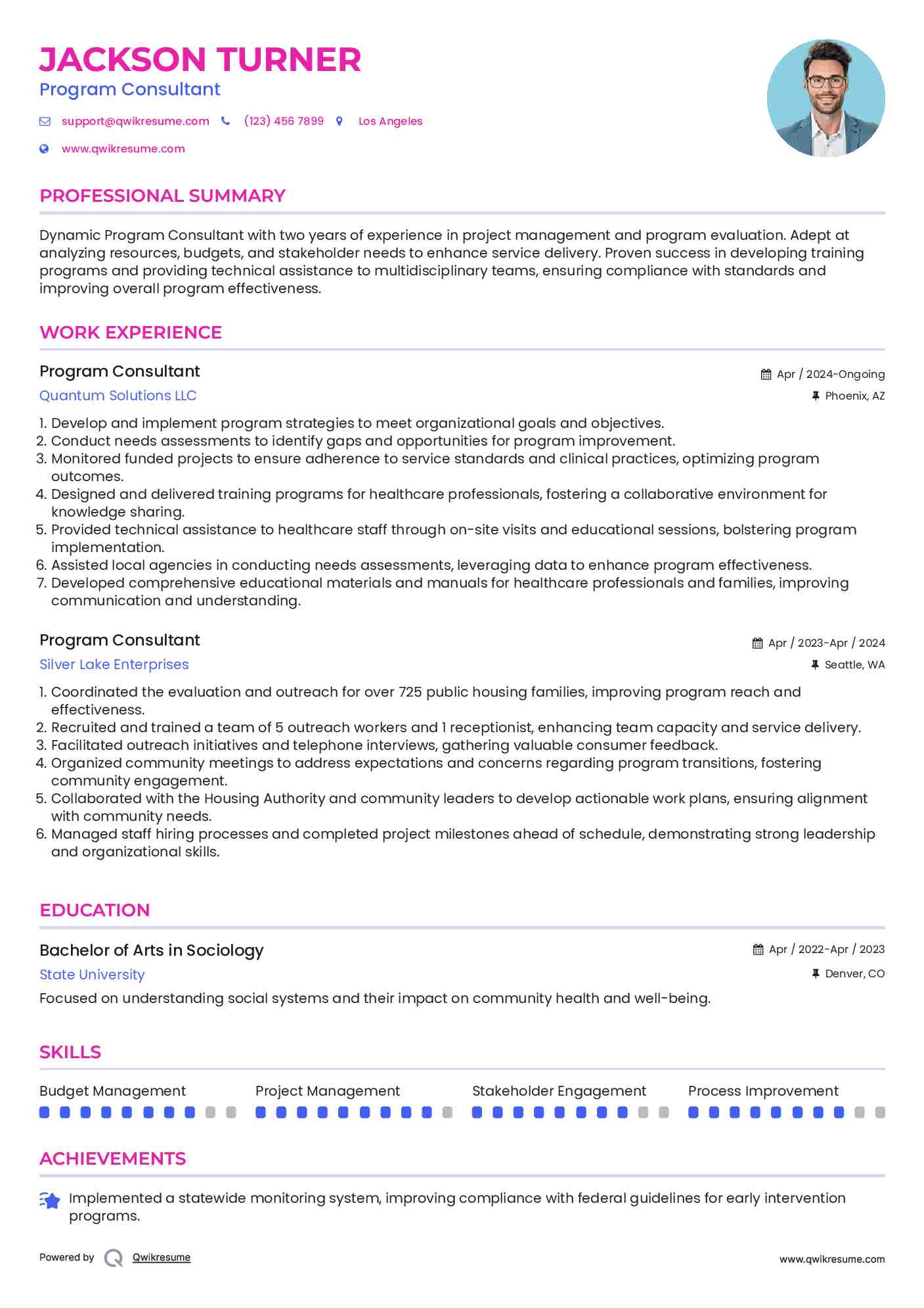 Program Consultant Resume Model