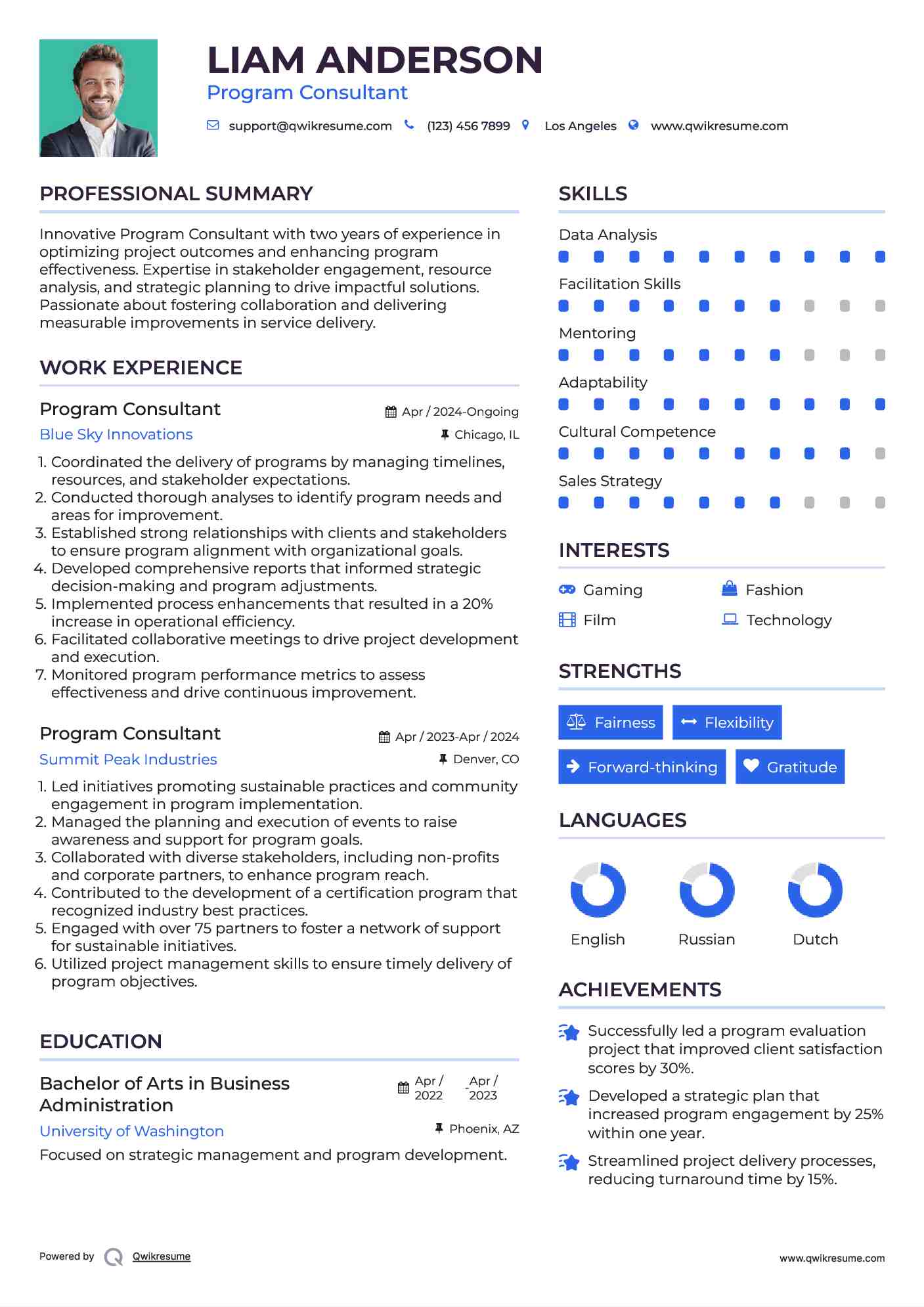 Program Consultant Resume Model