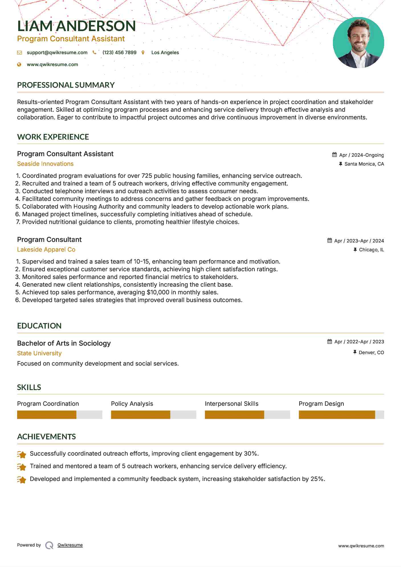 Program Consultant Assistant Resume Sample