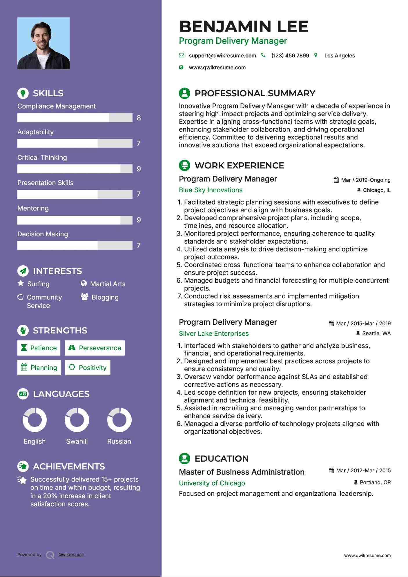 Program Delivery Manager Resume Format
