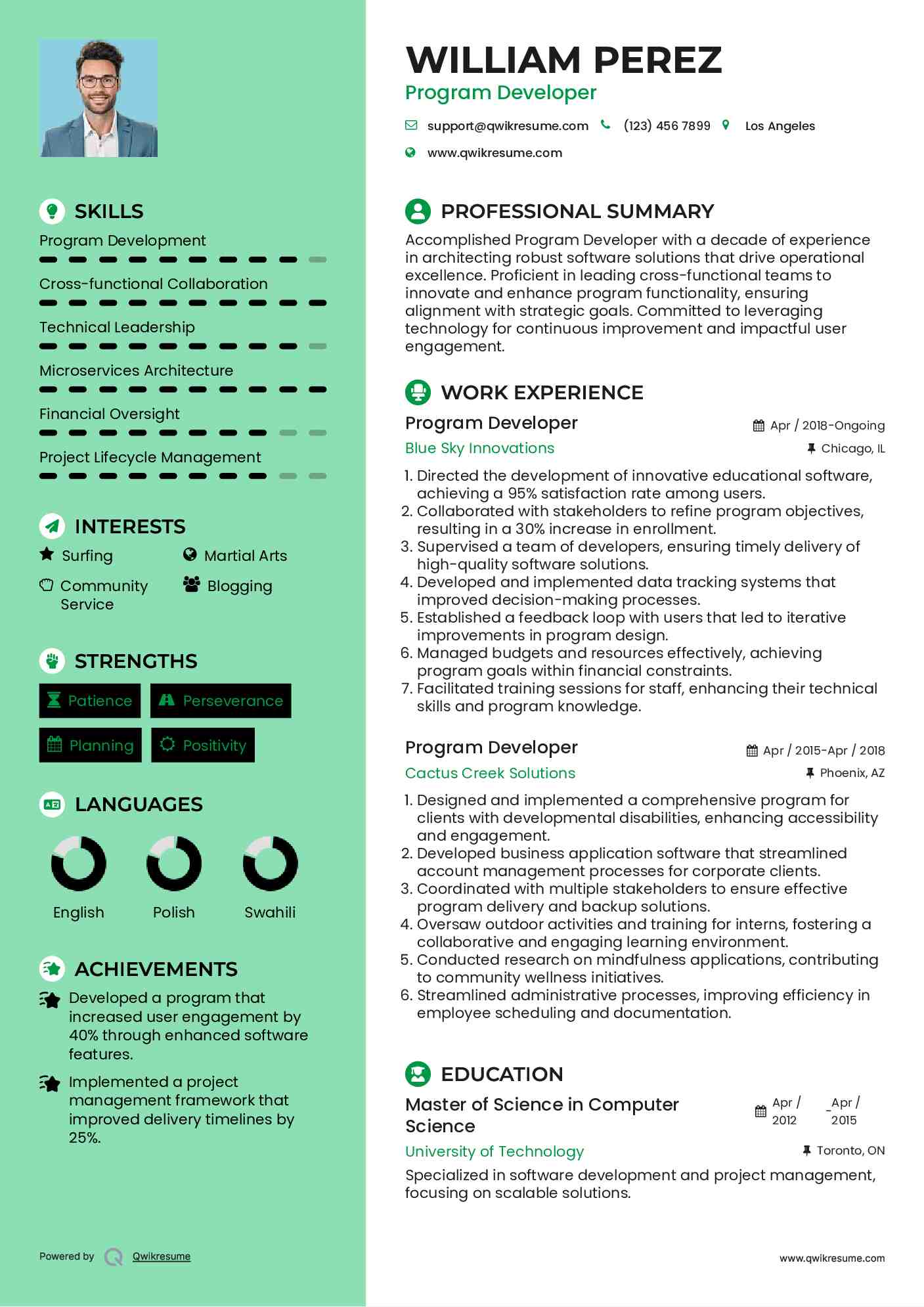 Program Developer Resume Template