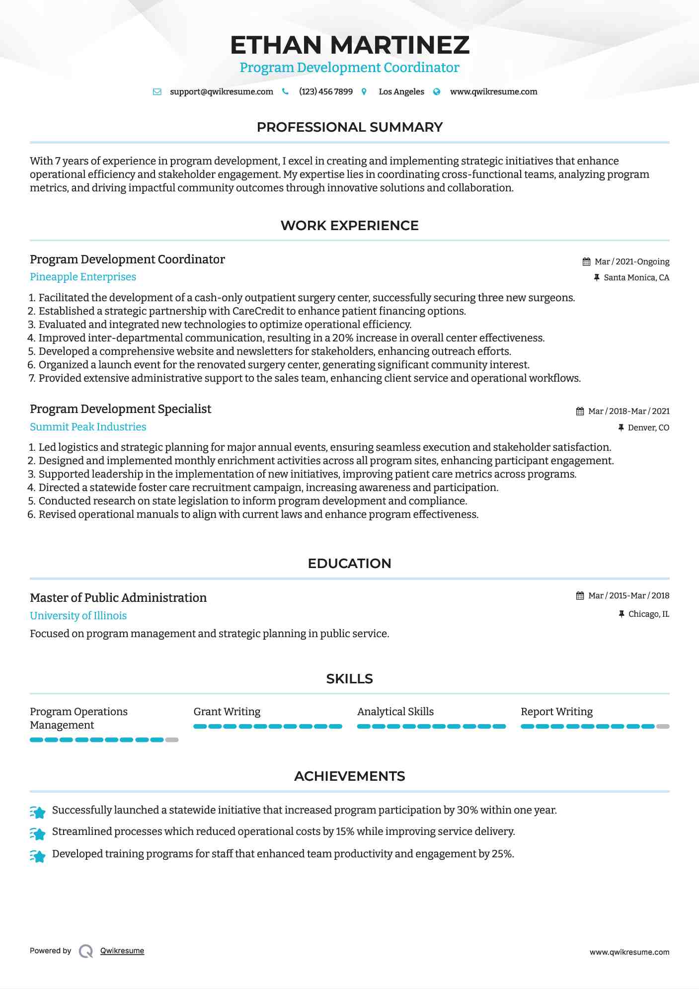 Program Development Coordinator Resume Sample