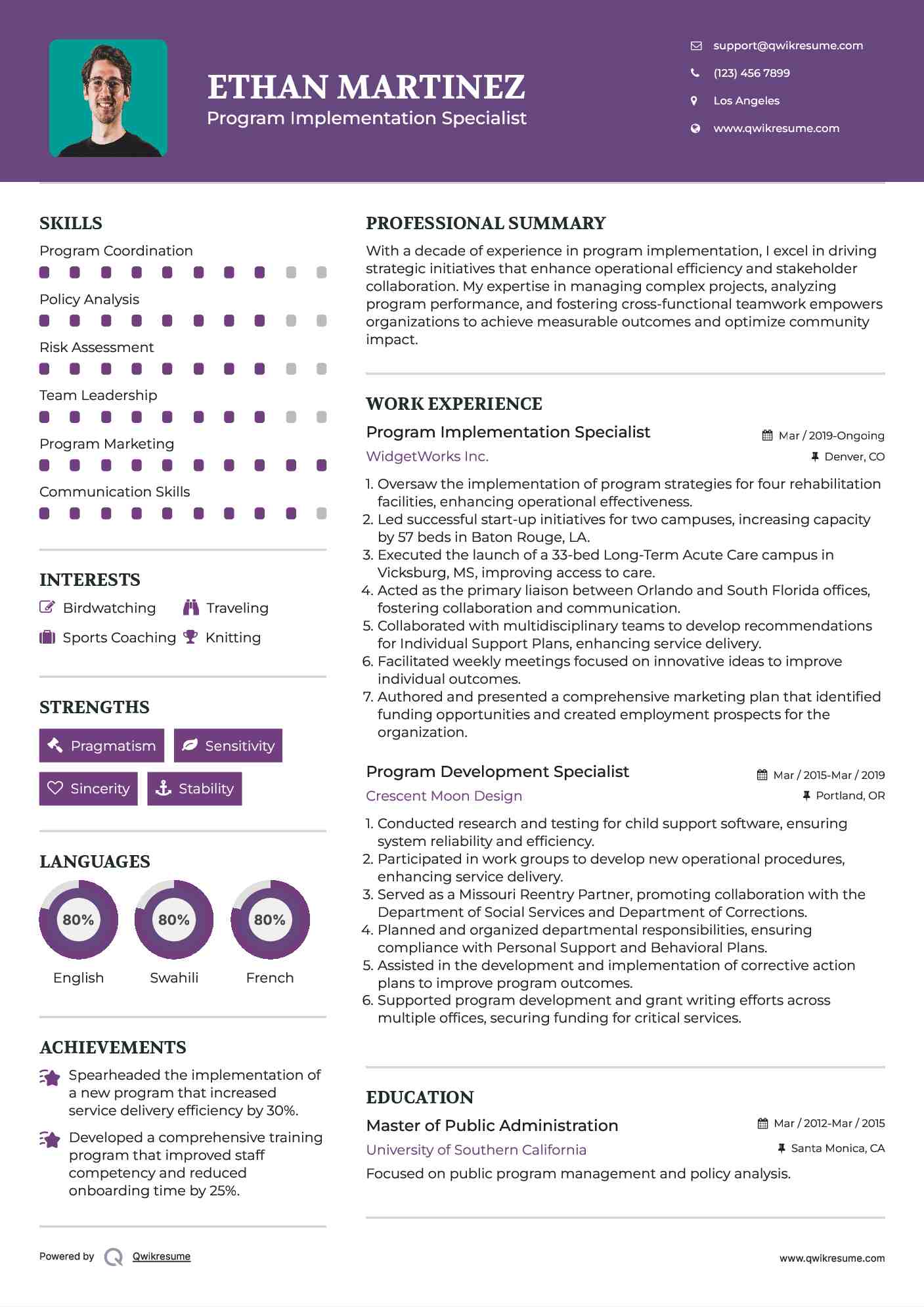 Program Implementation Specialist Resume Example