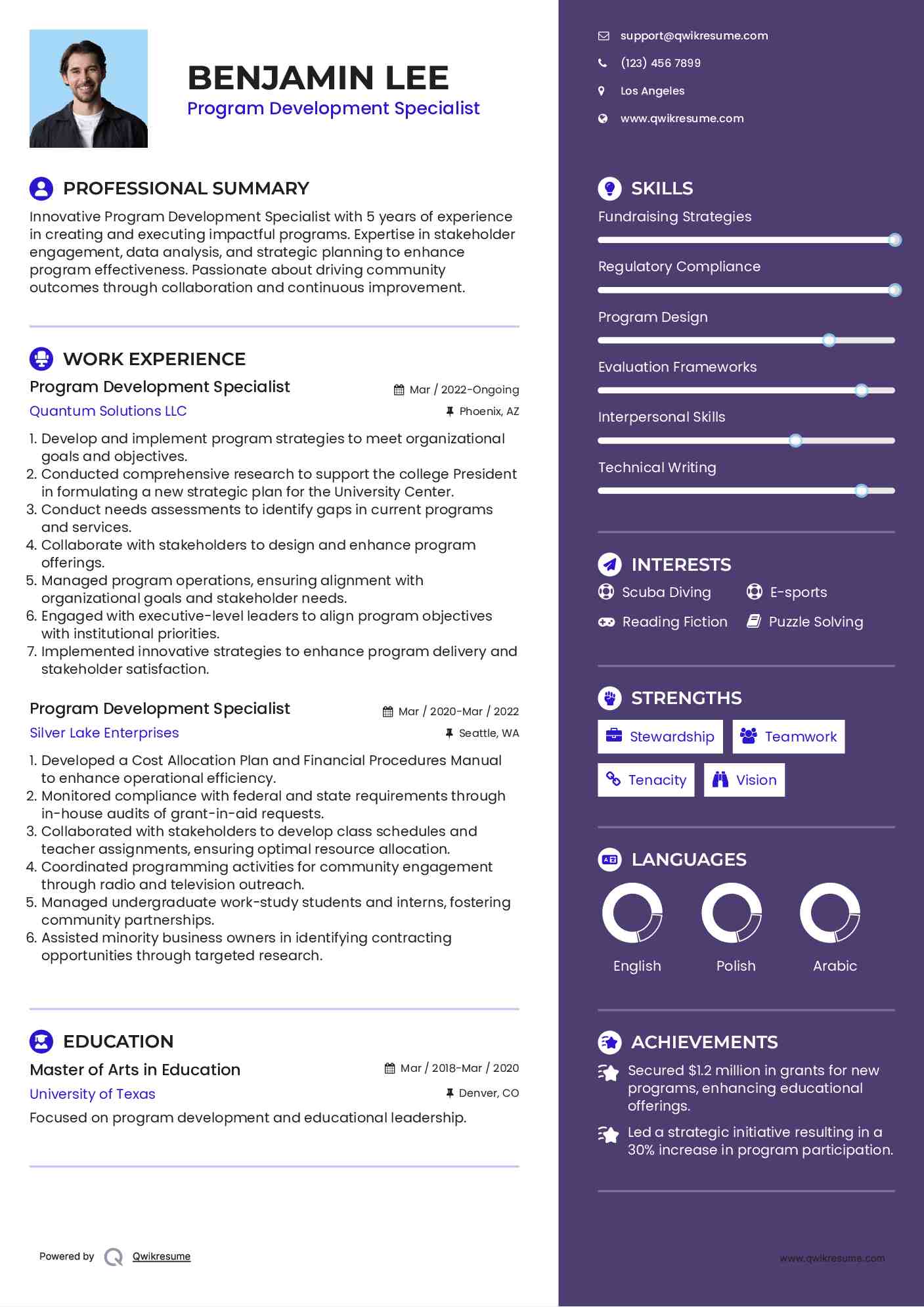 Program Development Specialist Resume Template