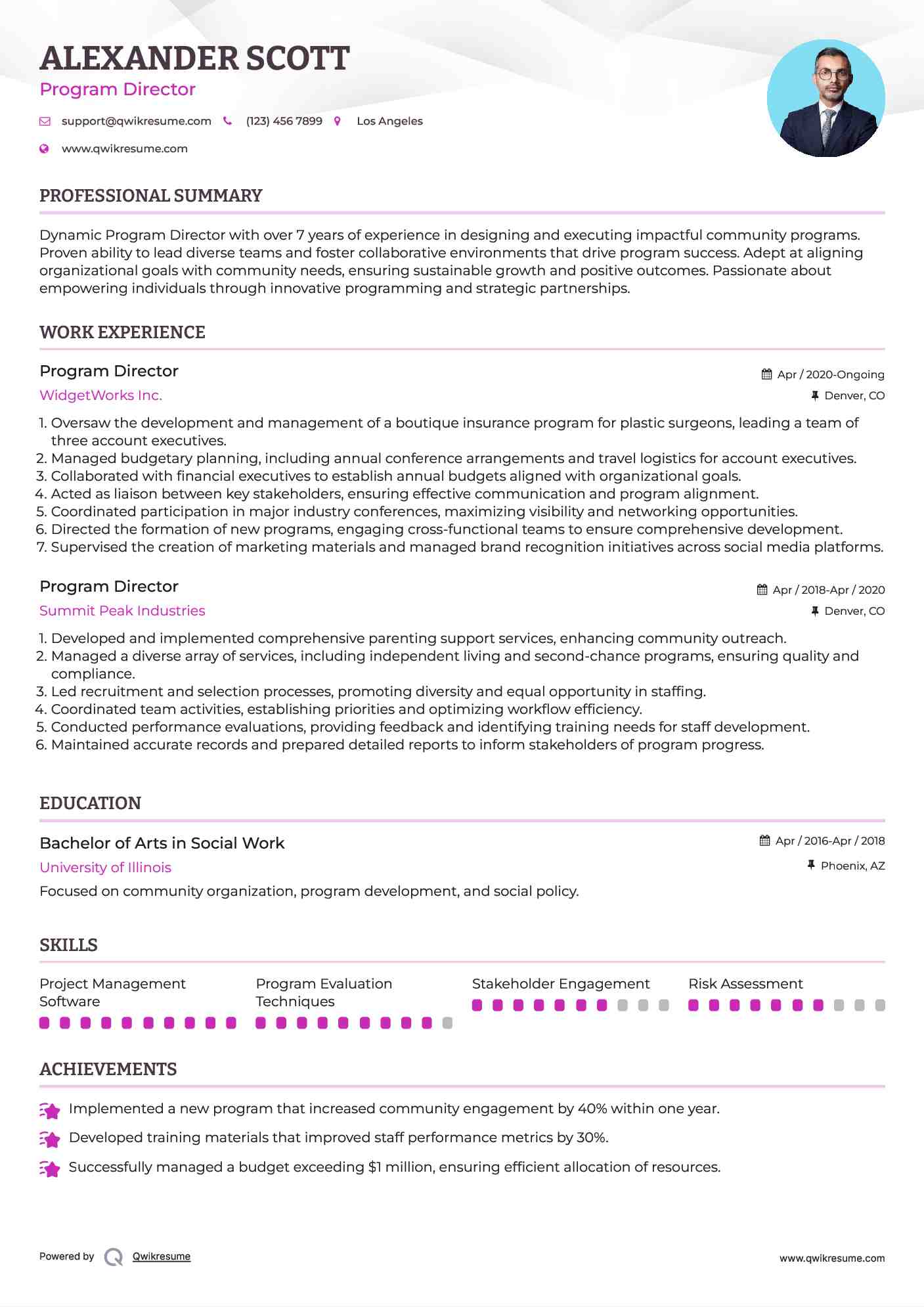 Program Director Resume Example
