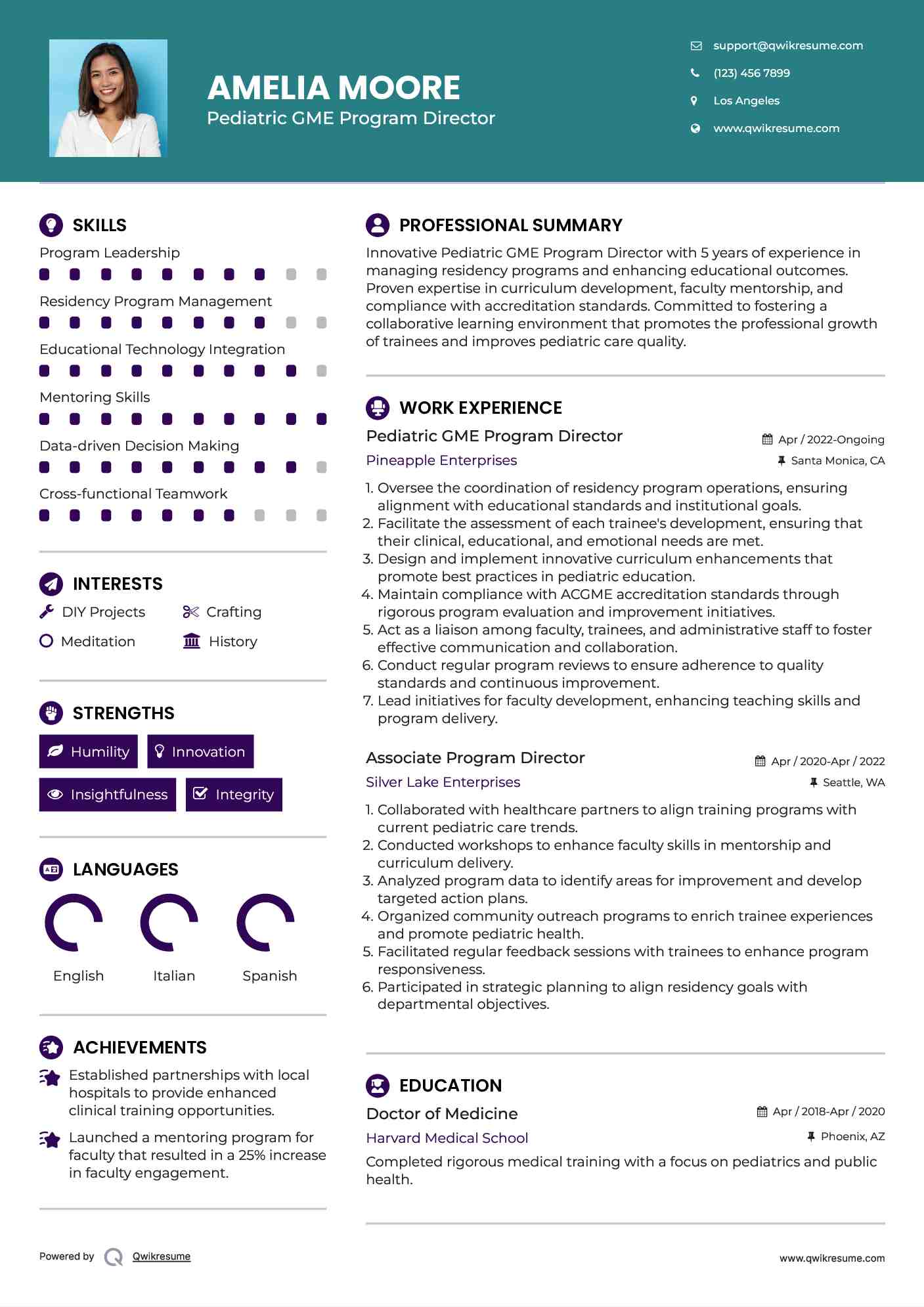 Pediatric GME Program Director Resume Template