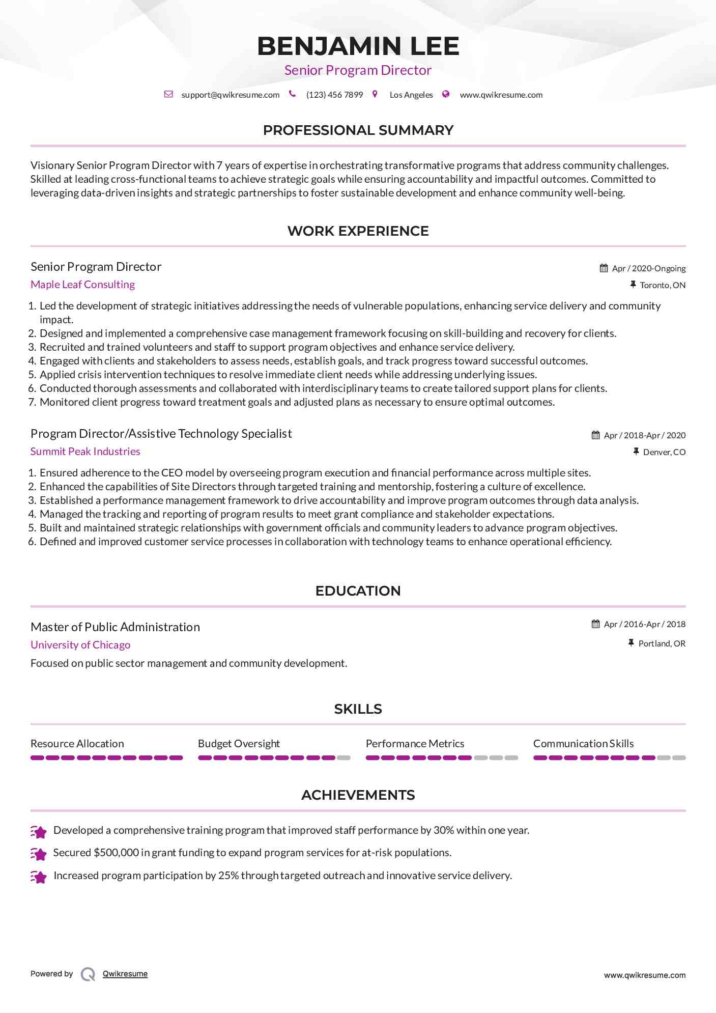 Senior Program Director Resume Format