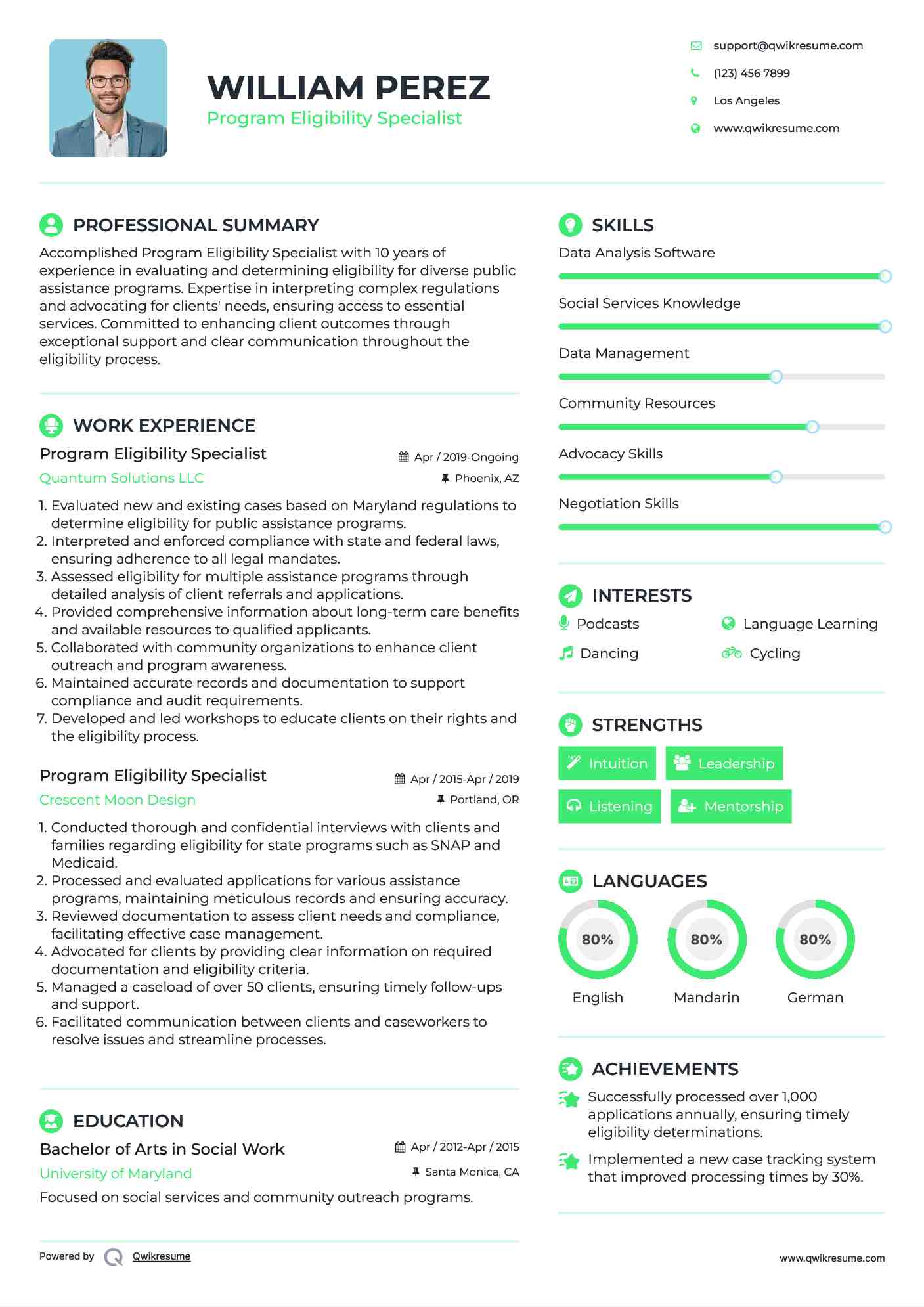 Program Eligibility Specialist Resume Model