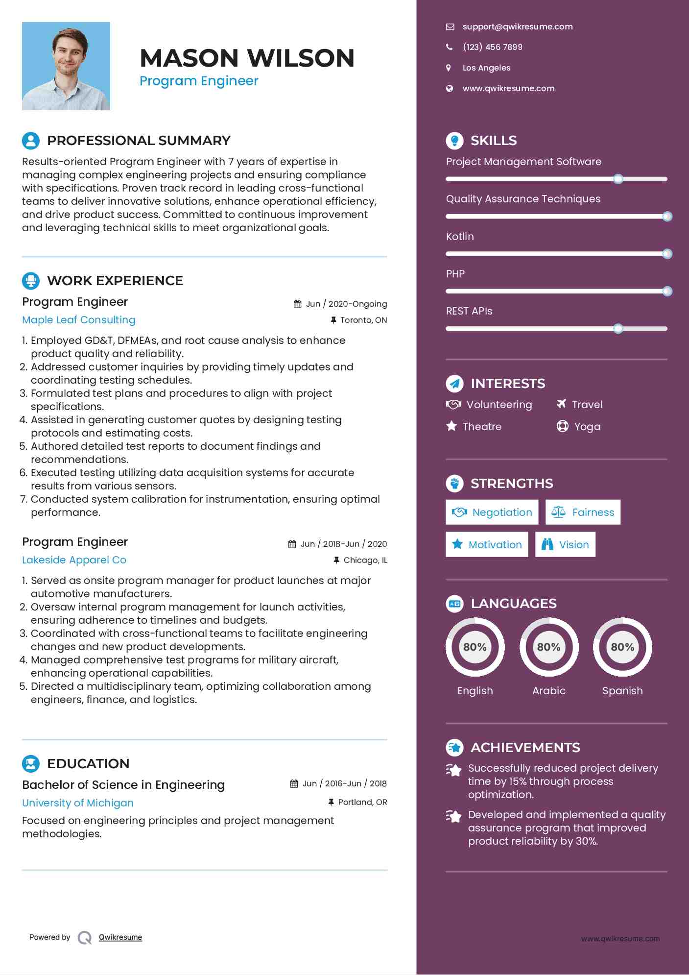 Program Engineer Resume Model