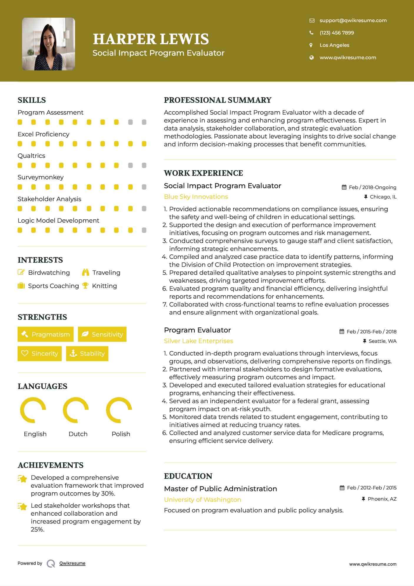 Social Impact Program Evaluator Resume Sample