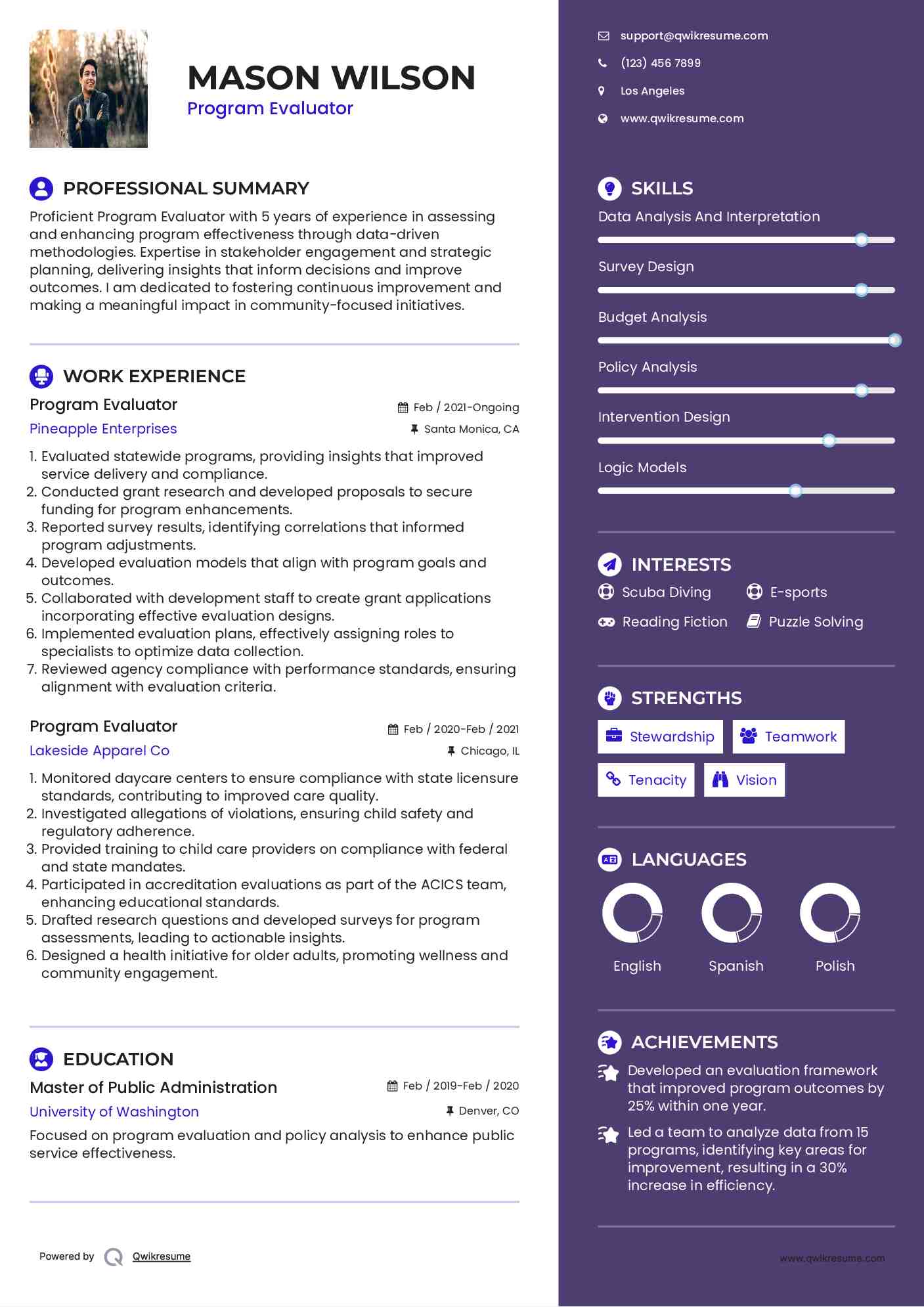 Program Evaluator Resume Example