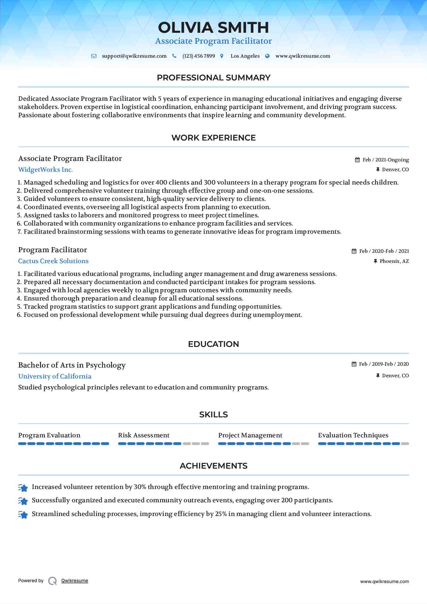 Associate Program Facilitator Resume Model