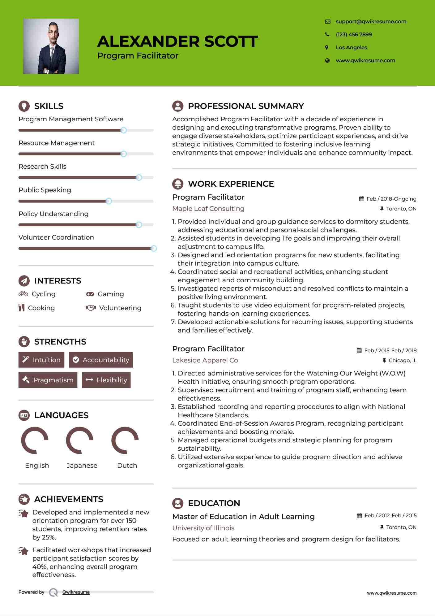 Program Facilitator Resume Example