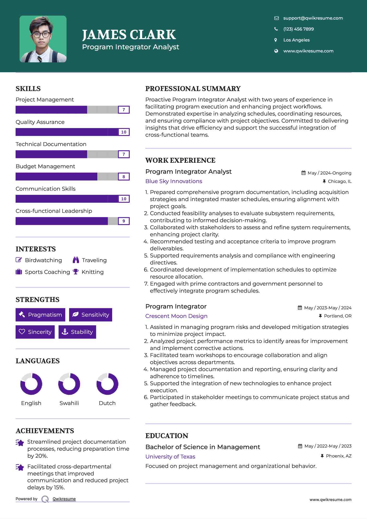Program Integrator Analyst Resume Model