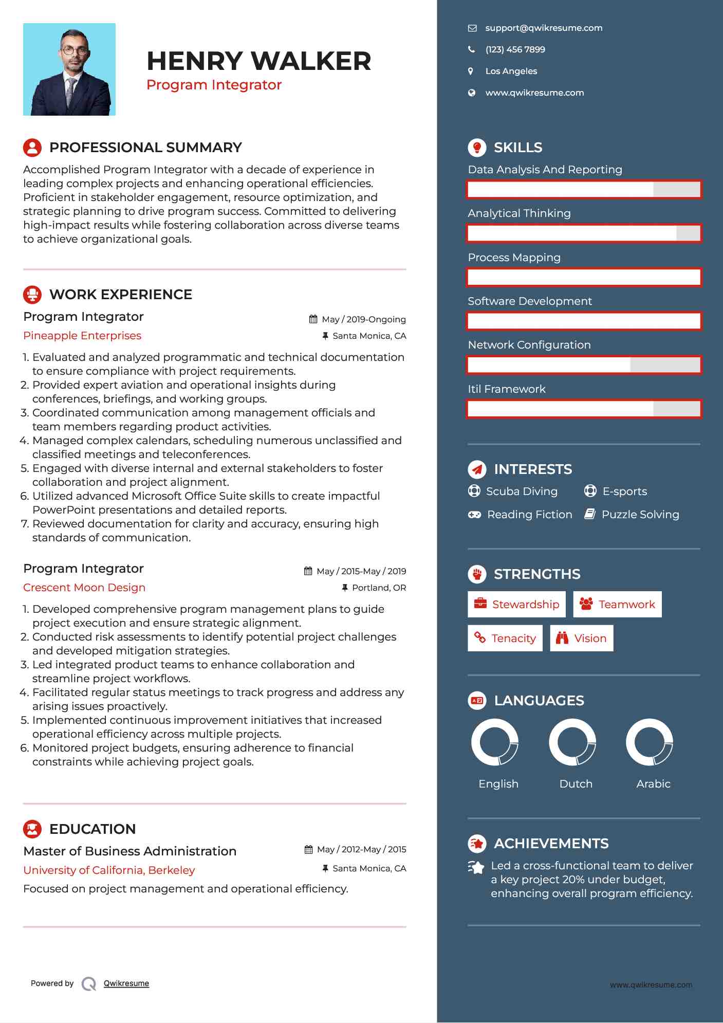 Program Integrator Resume Sample