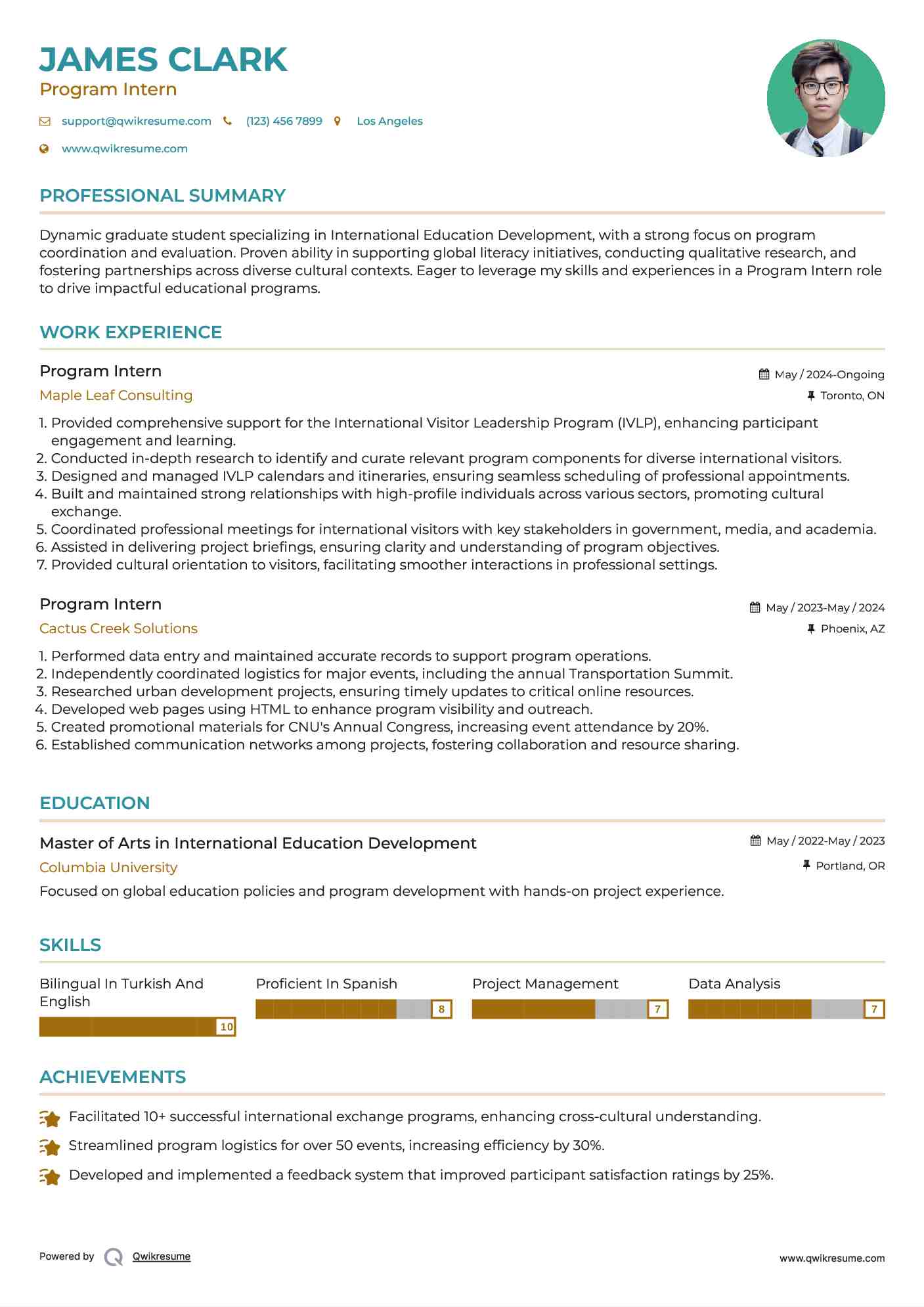 Program Intern Resume Format