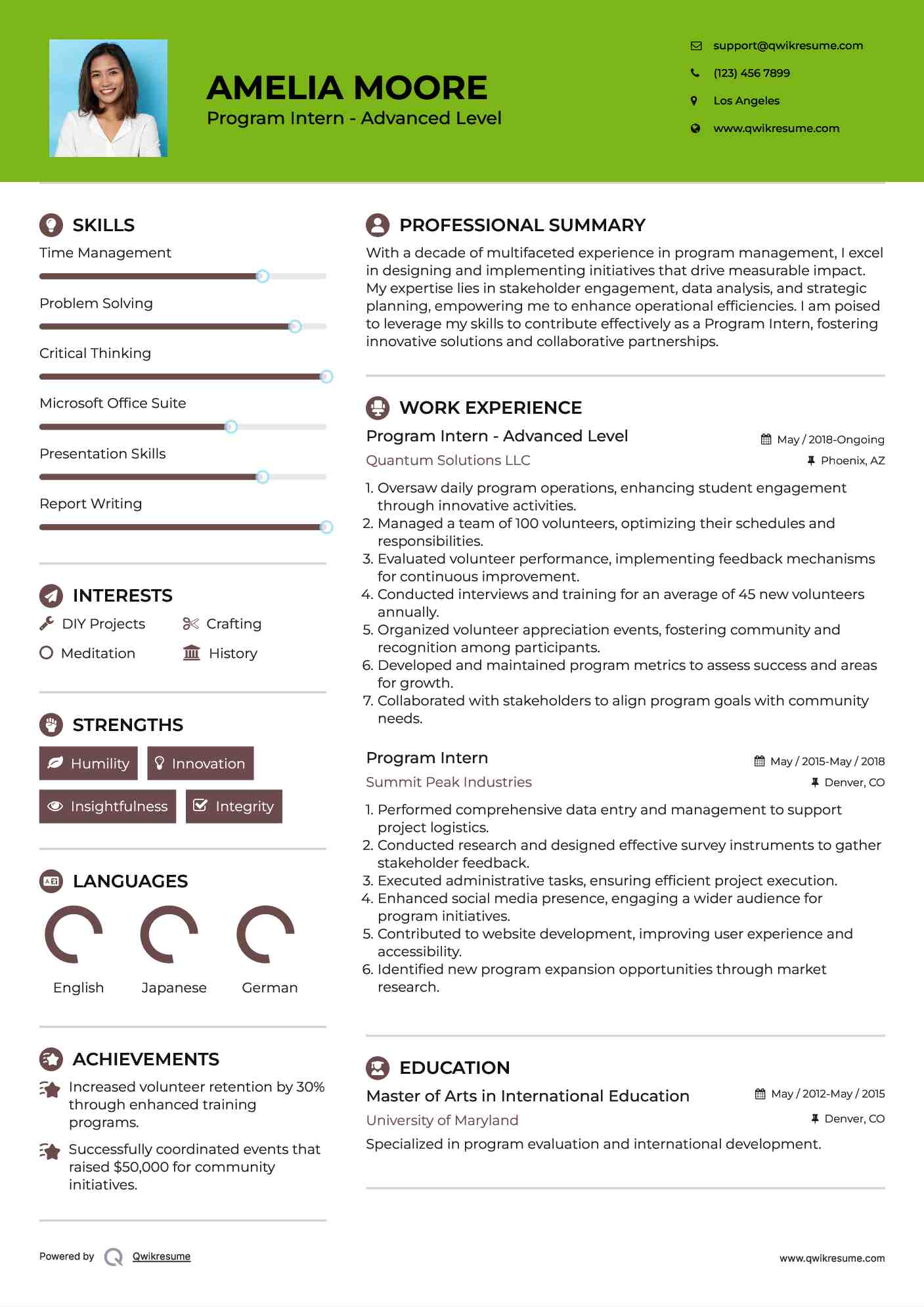 Program Intern - Advanced Level Resume Template
