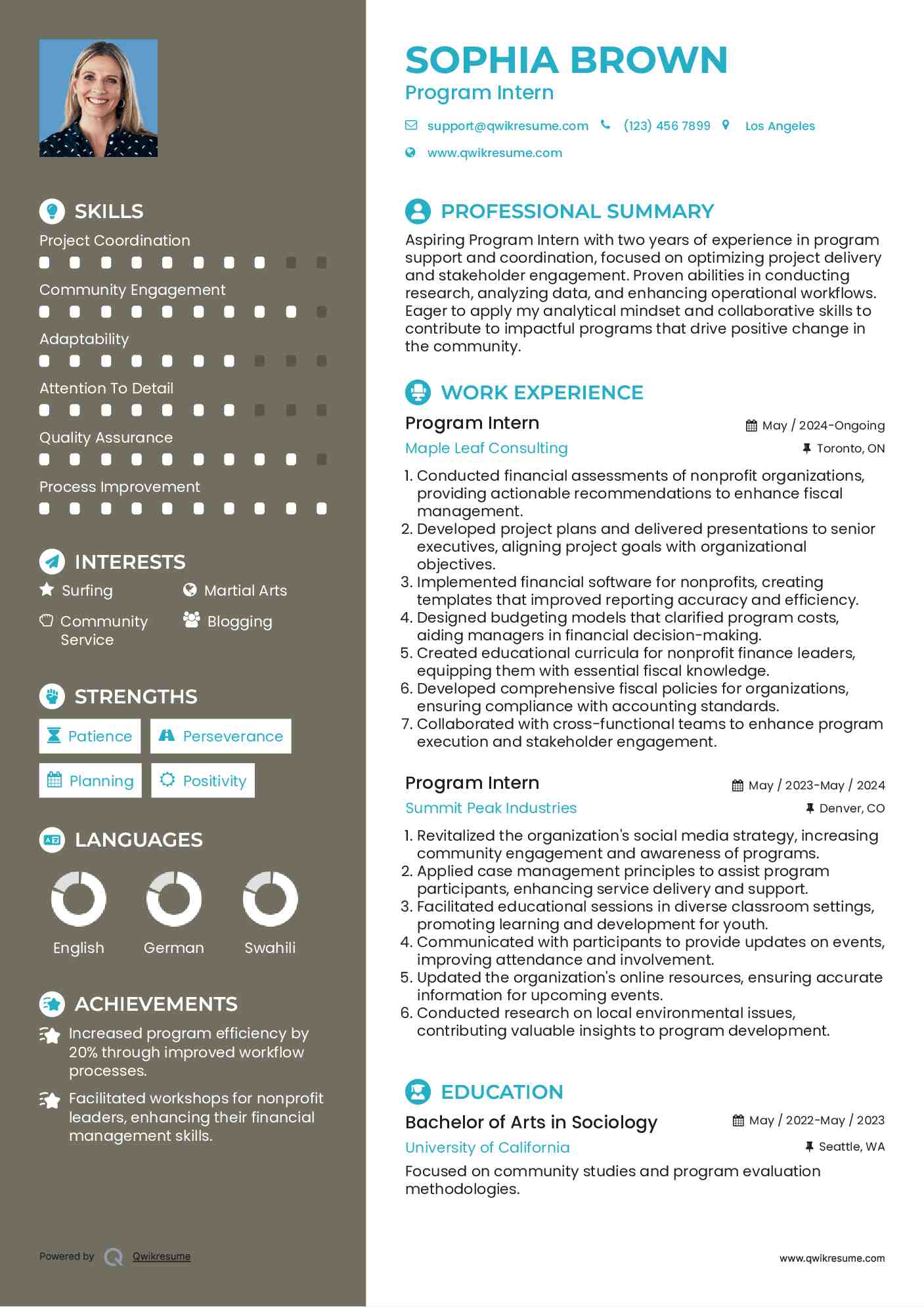 Program Intern Resume Template