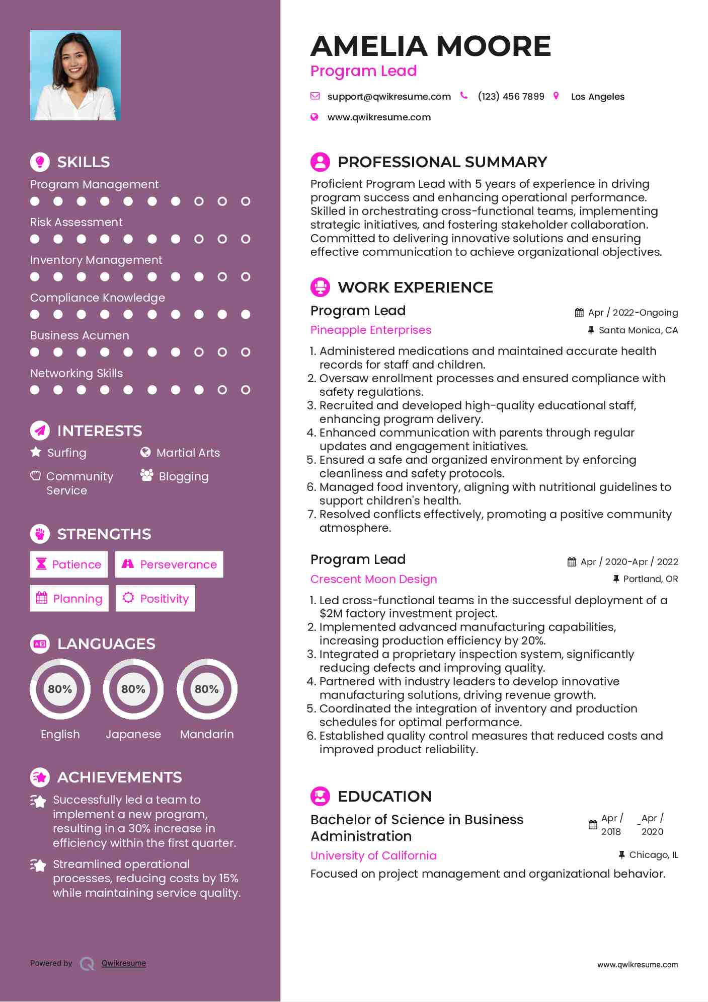 Program Lead Resume Format