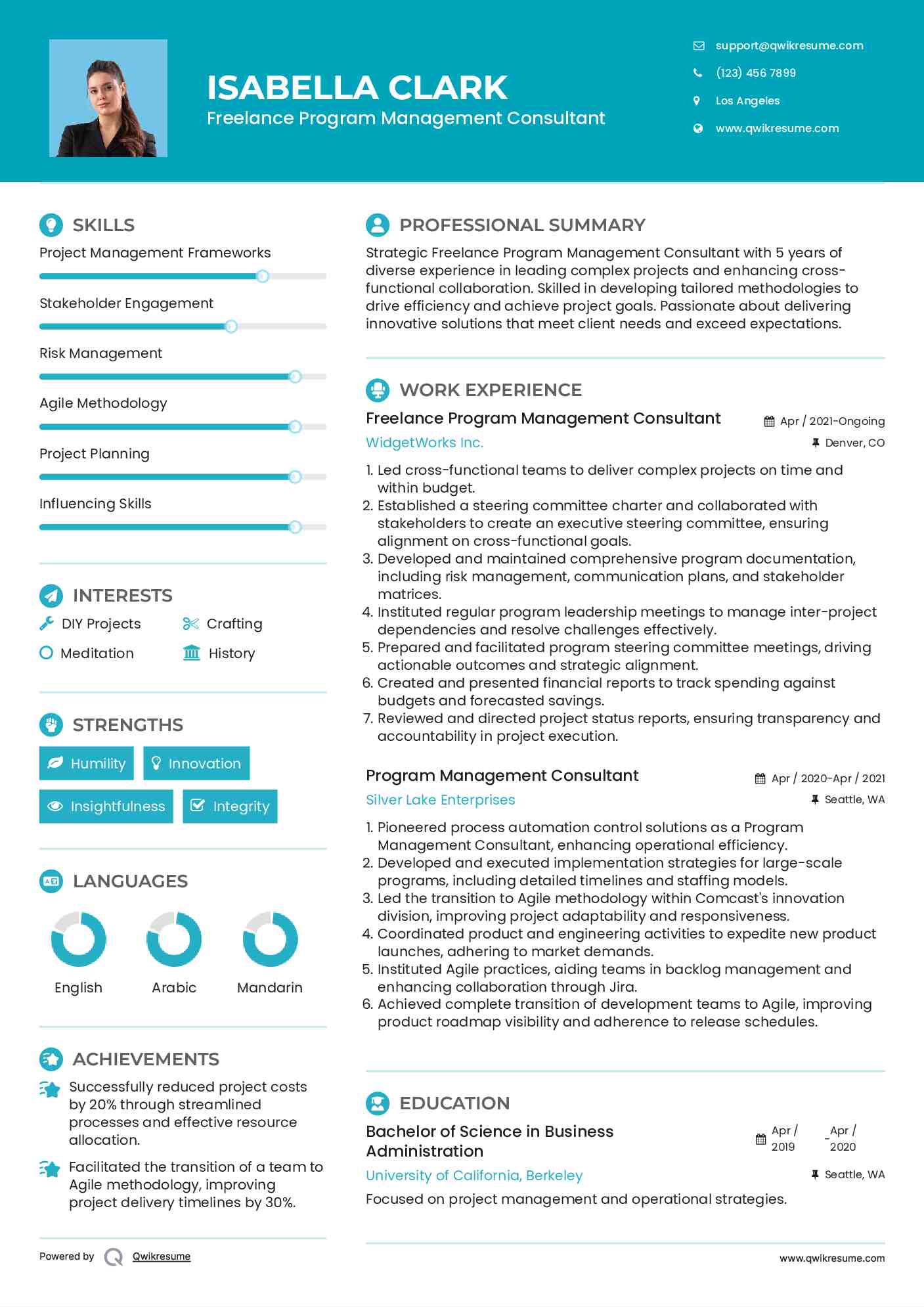 Freelance Program Management Consultant Resume Template