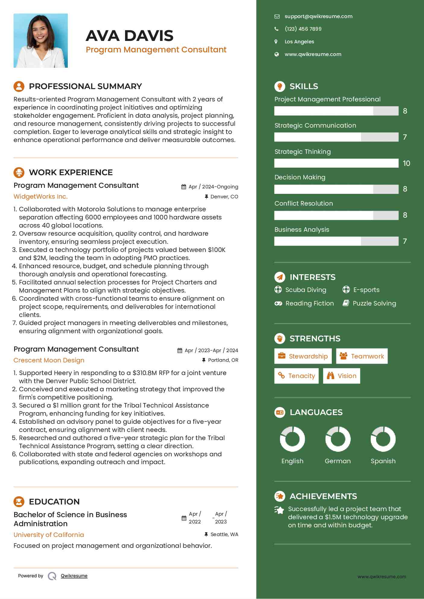 Program Management Consultant Resume Sample