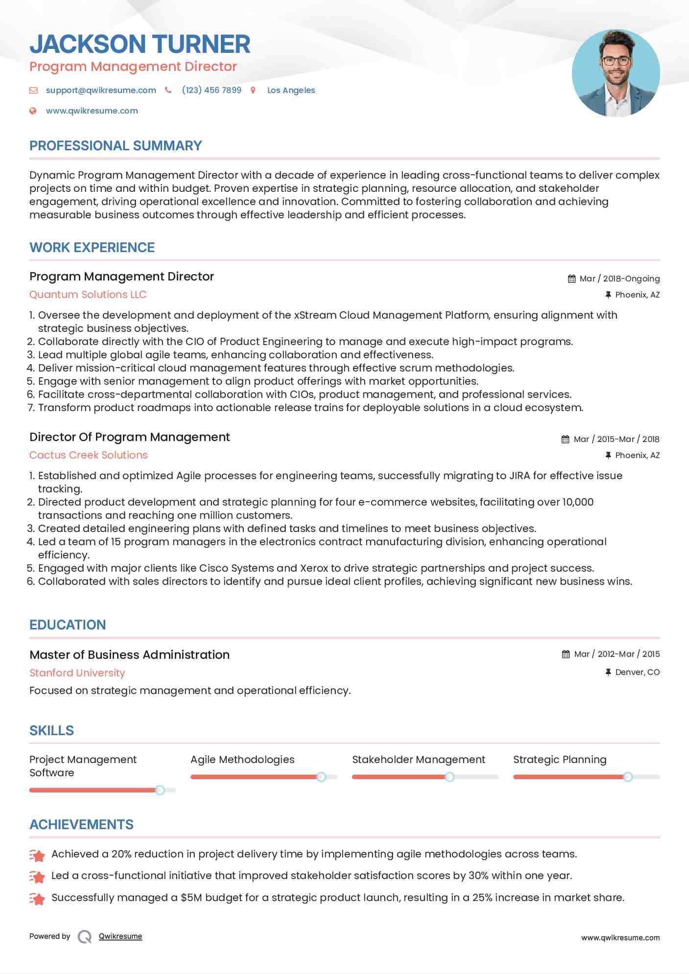 Program Management Director Resume Model