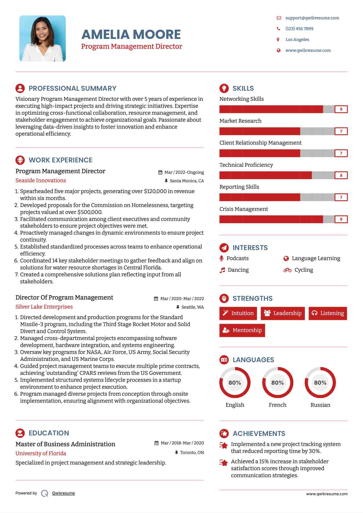 Program Management Director Resume Example