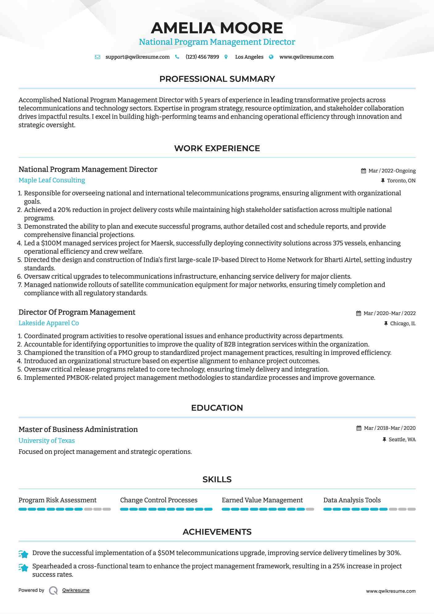 National Program Management Director Resume Template