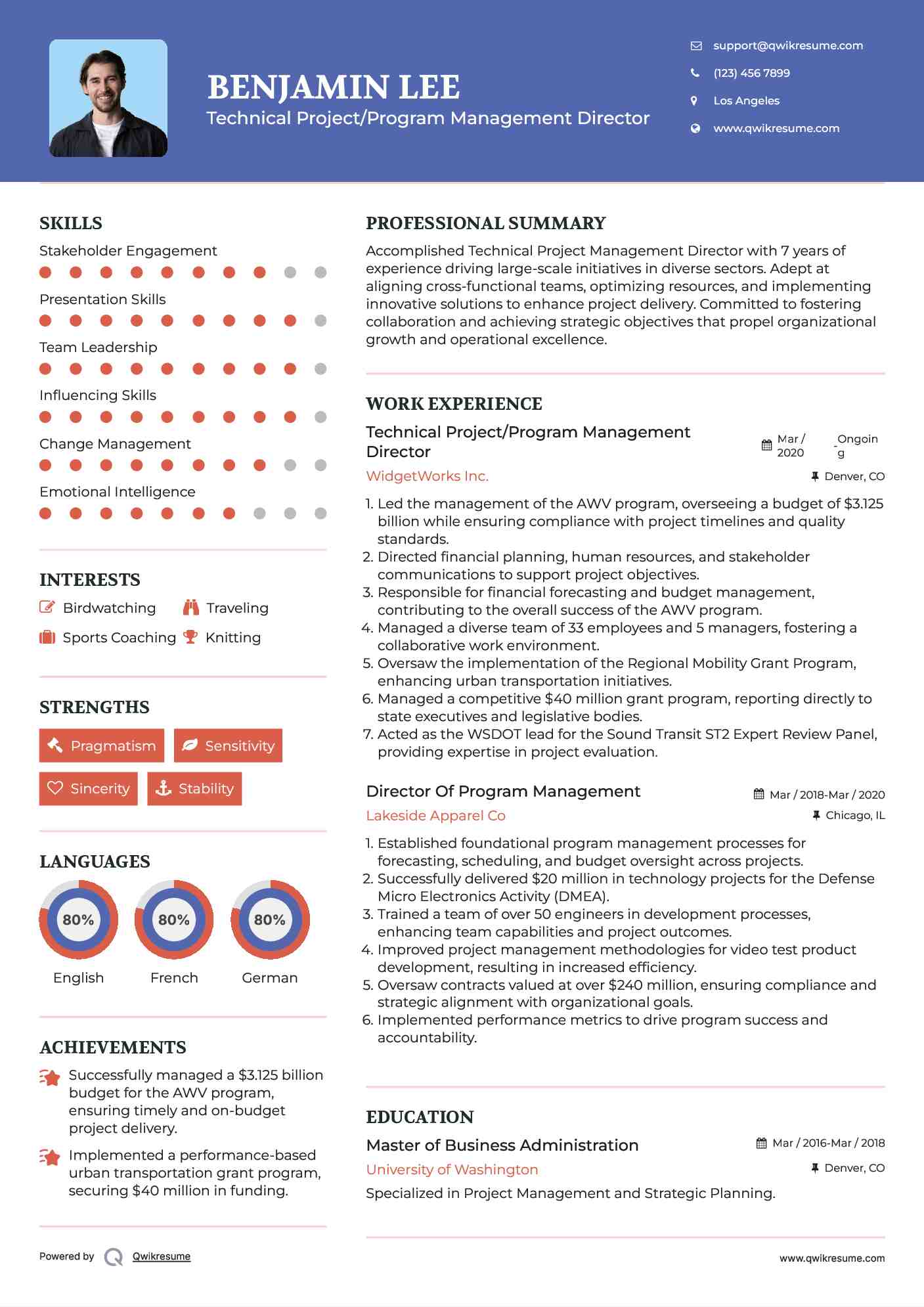 Technical Project/Program Management Director Resume Format