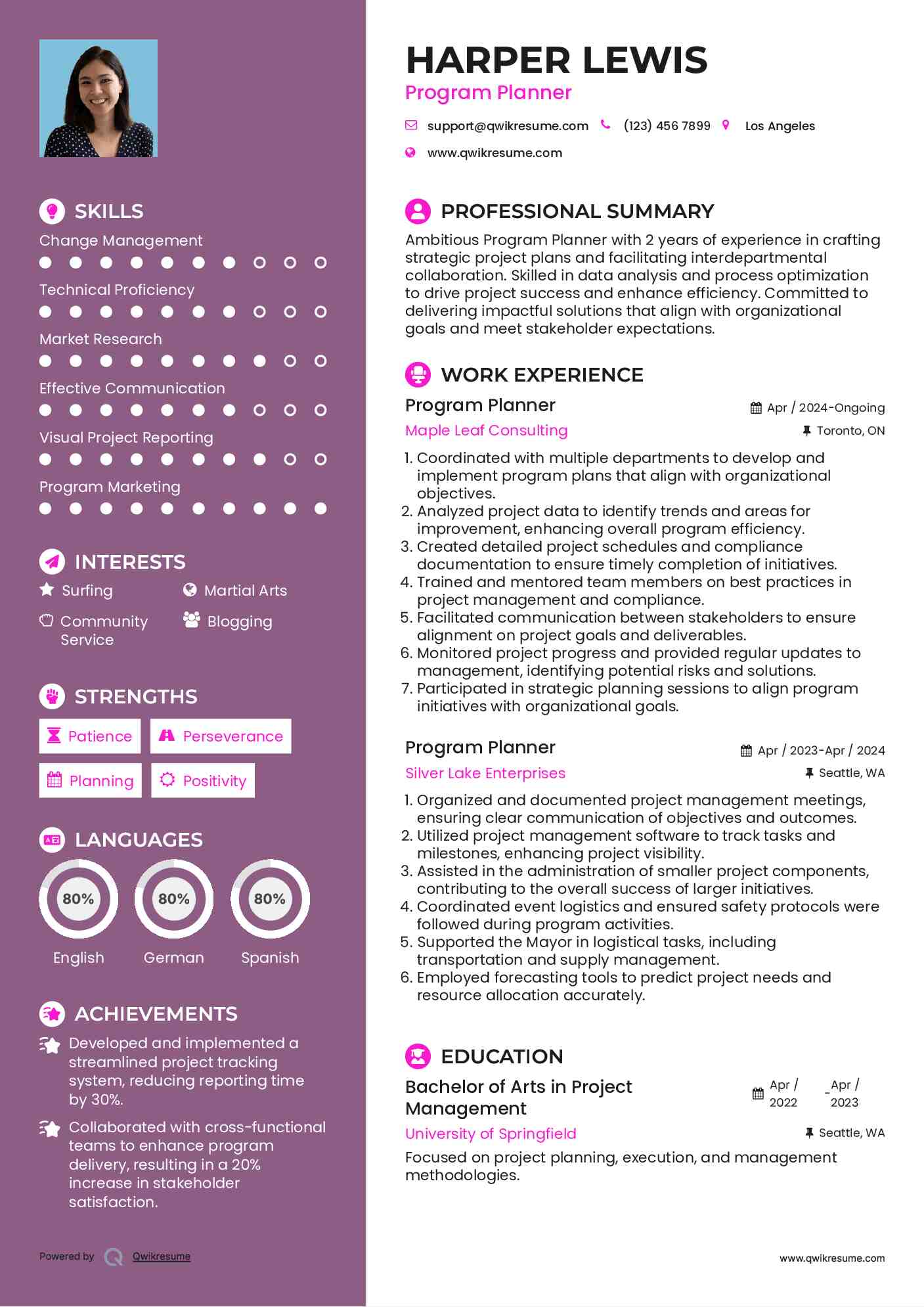 Program Planner Resume Format
