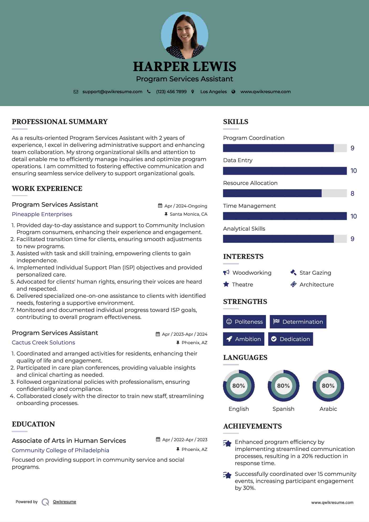 Program Services Assistant Resume Template