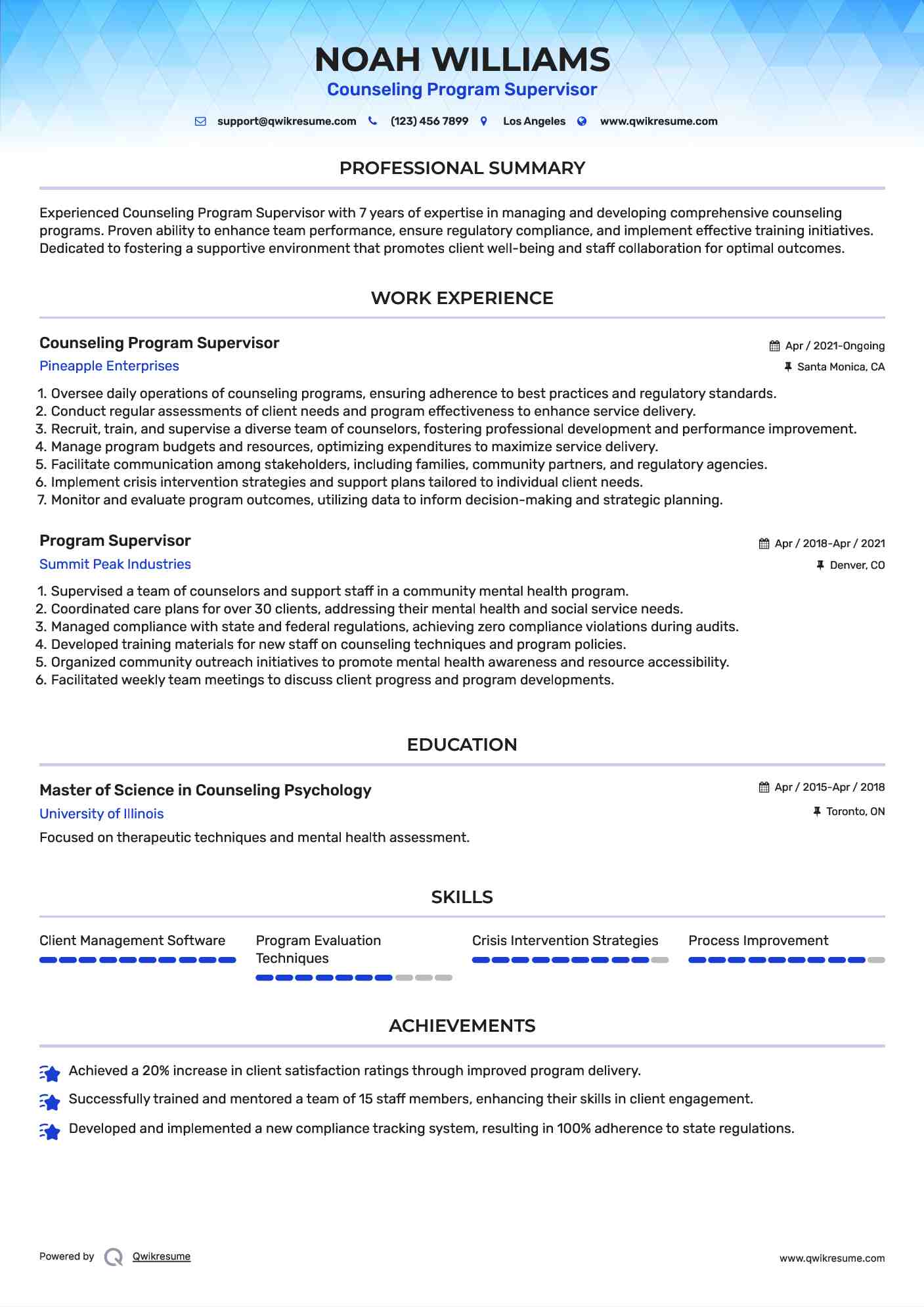 Counseling Program Supervisor Resume Template