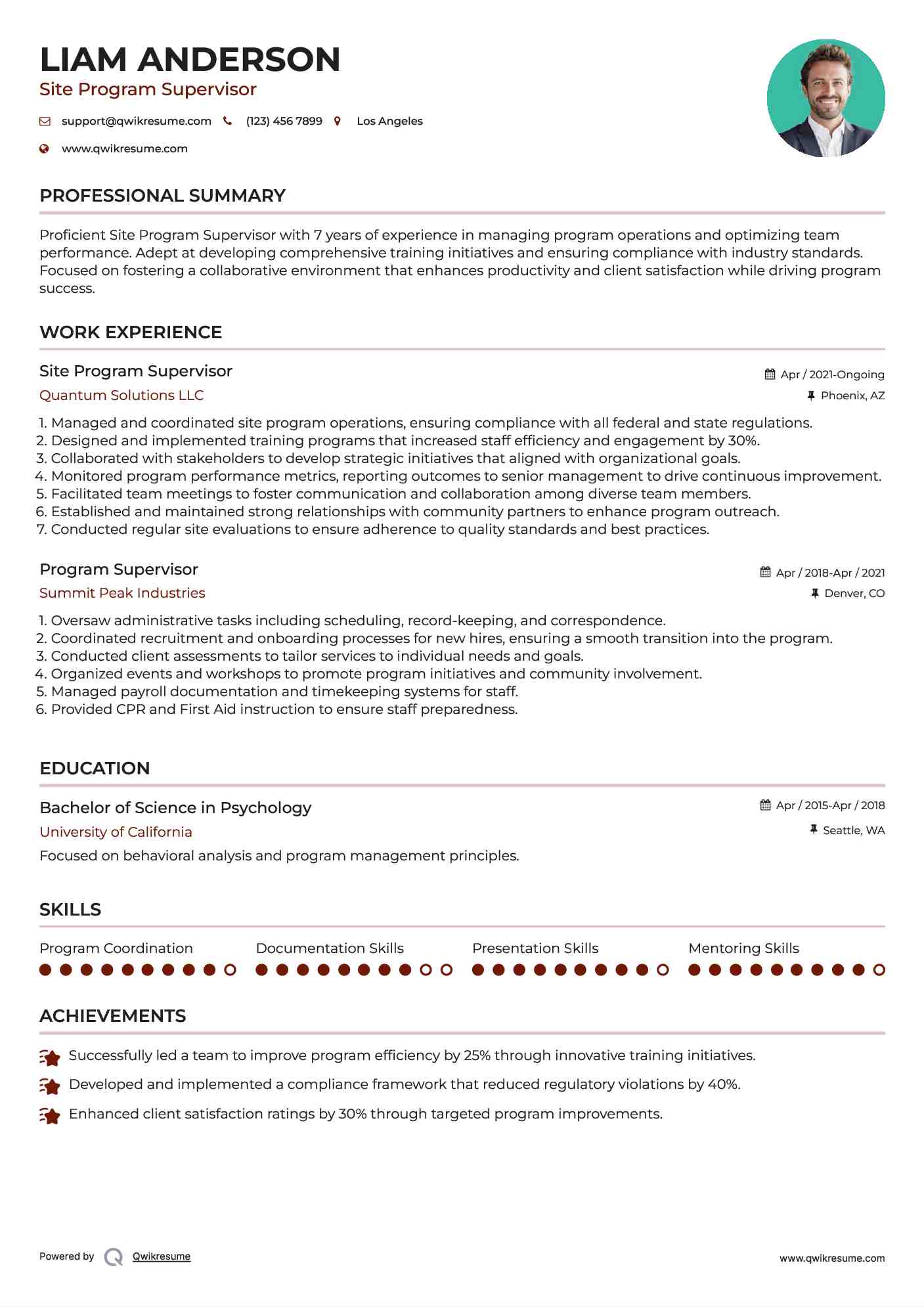 Site Program Supervisor Resume Template