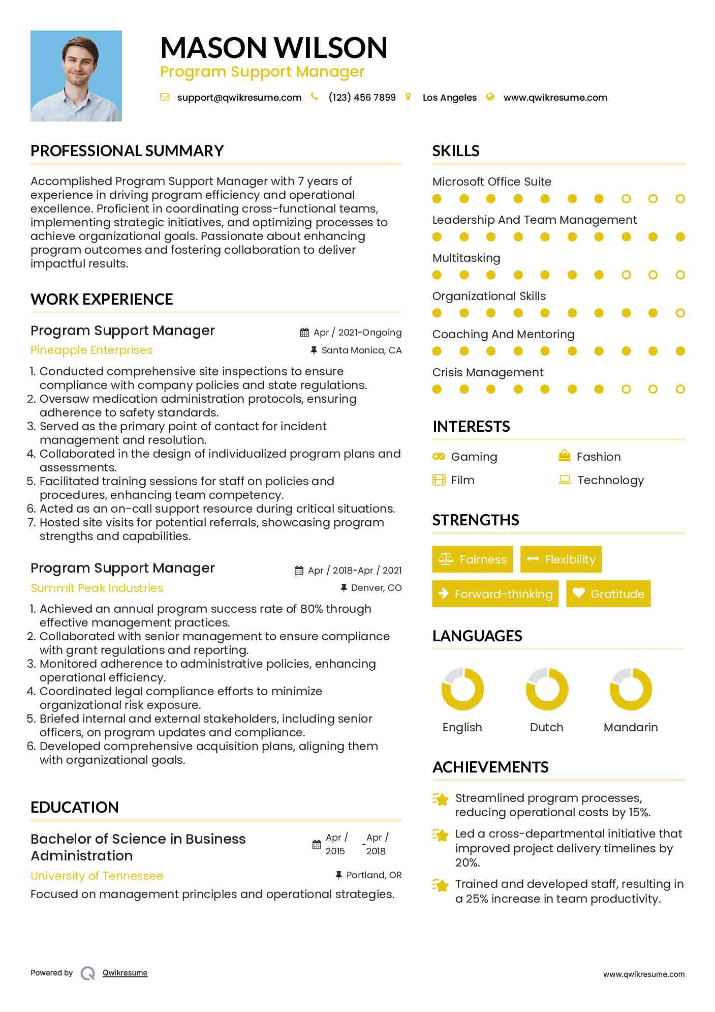 Program Support Manager Resume Format