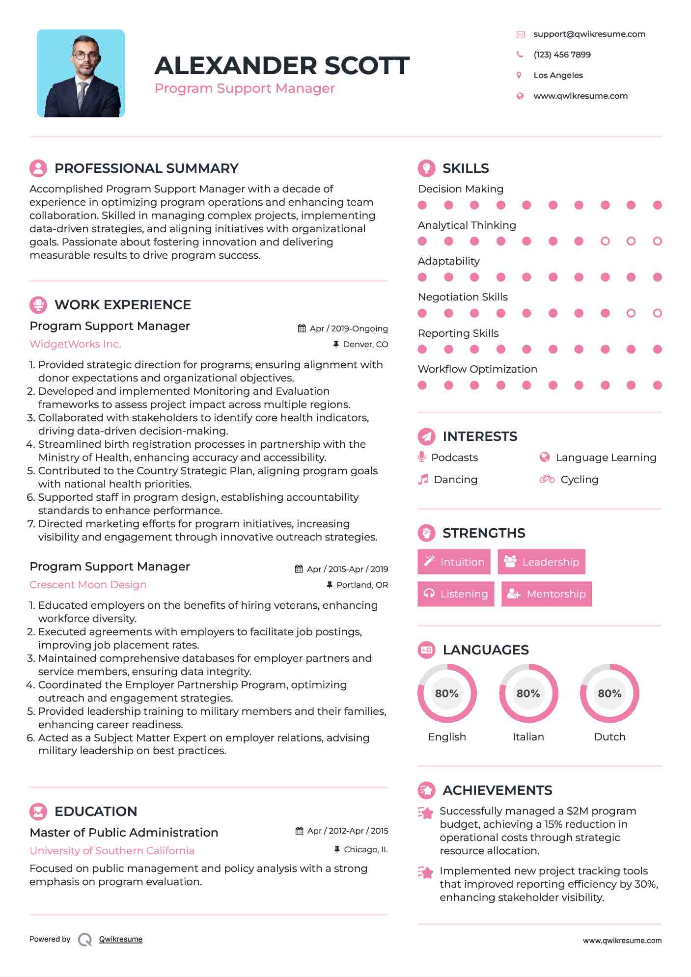 Program Support Manager Resume Model