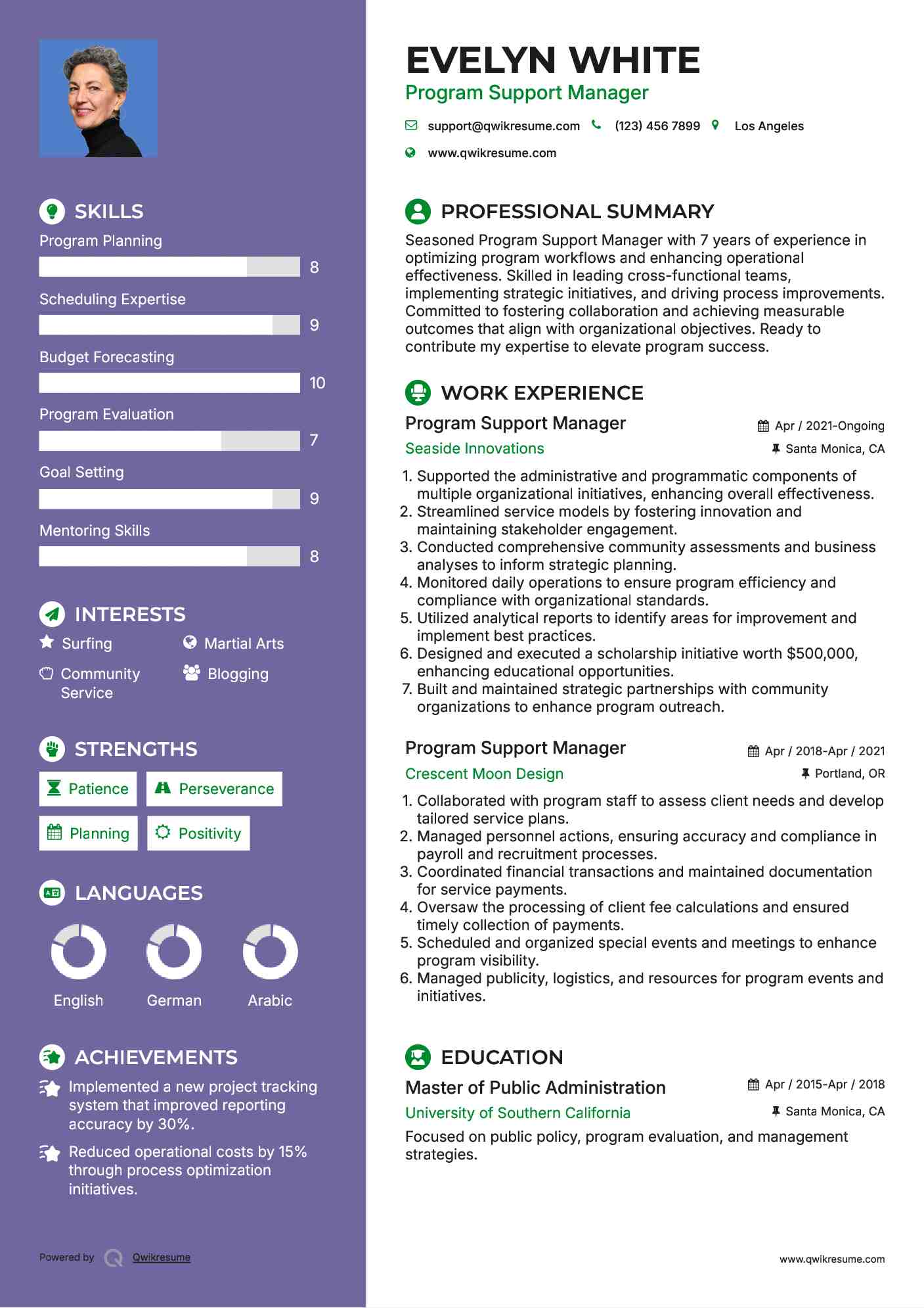Program Support Manager Resume Template