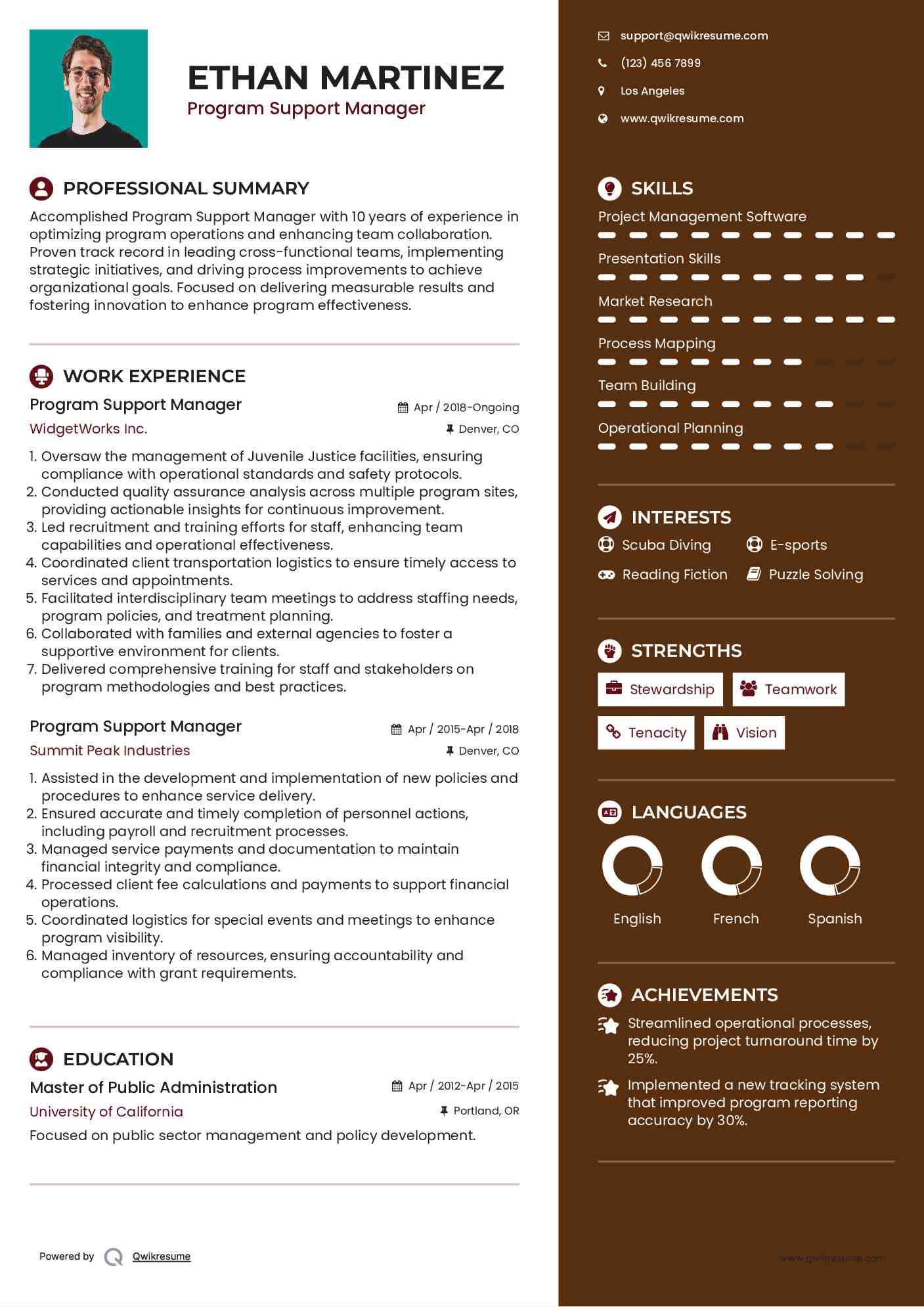 Program Support Manager Resume Template