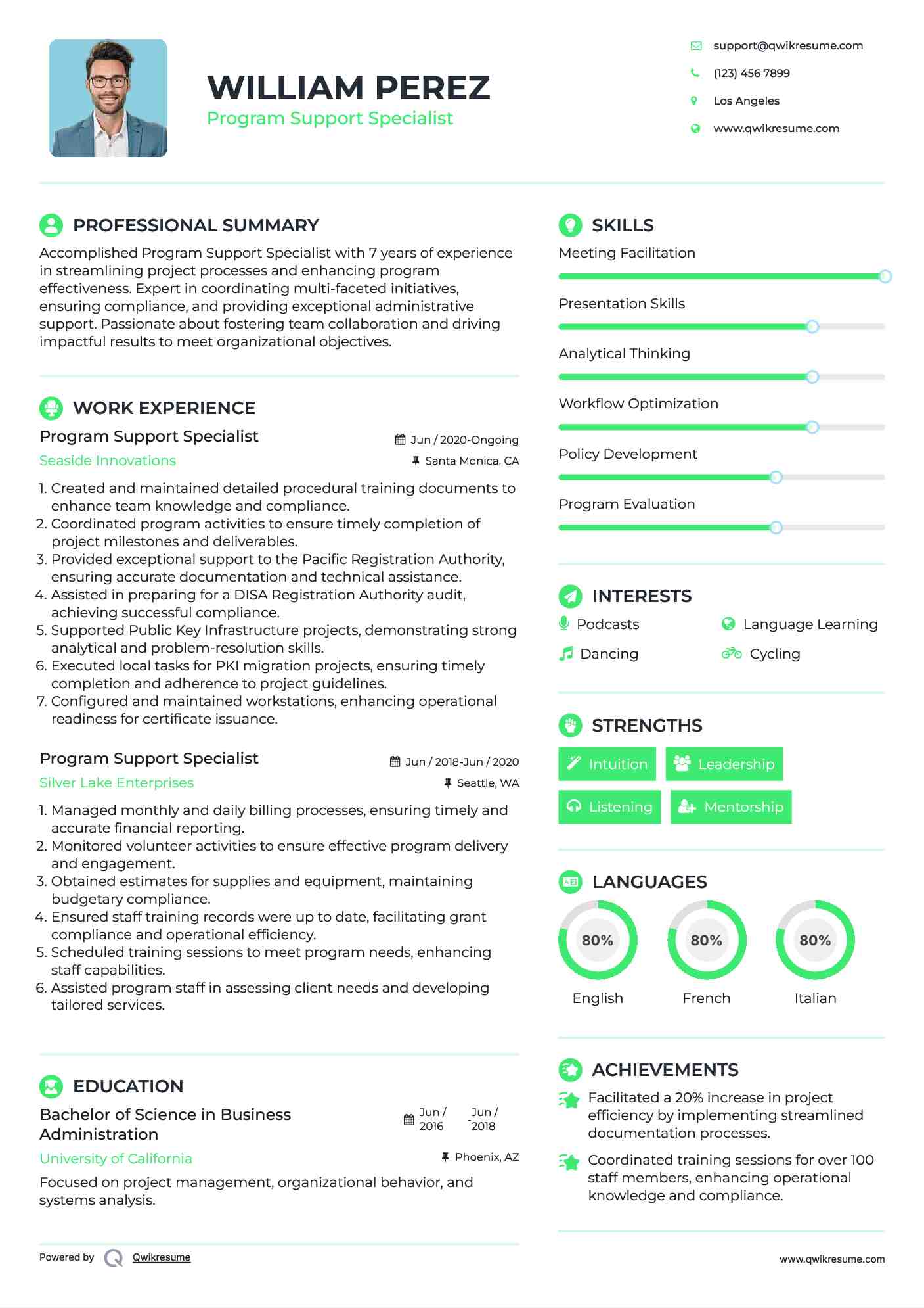 Program Support Specialist Resume Format