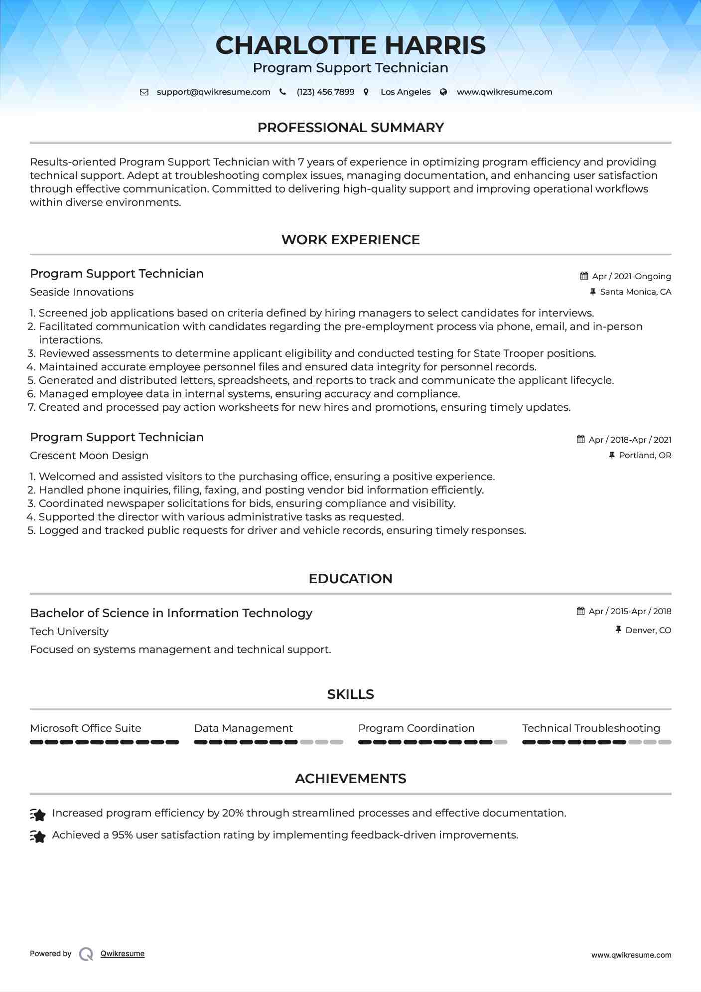 Program Support Technician Resume Format