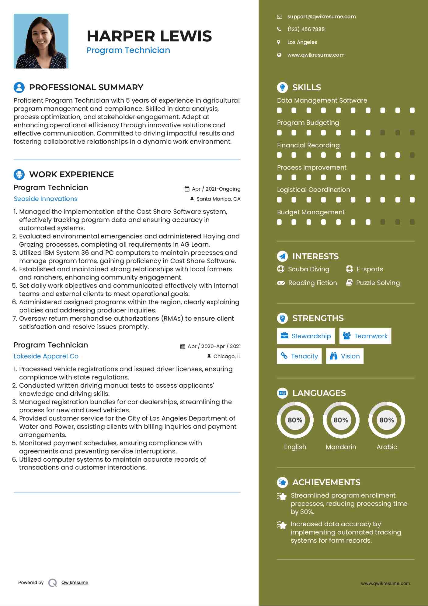 Program Technician Resume Template