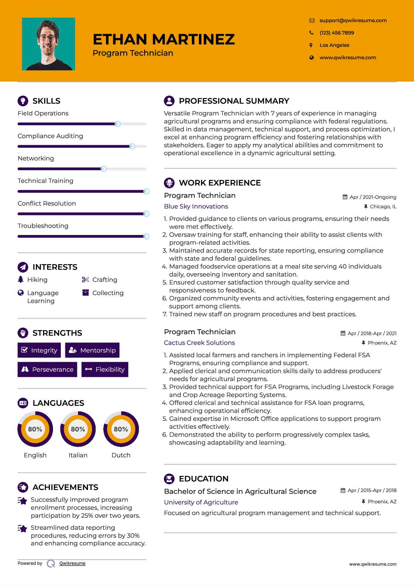 Program Technician Resume Template