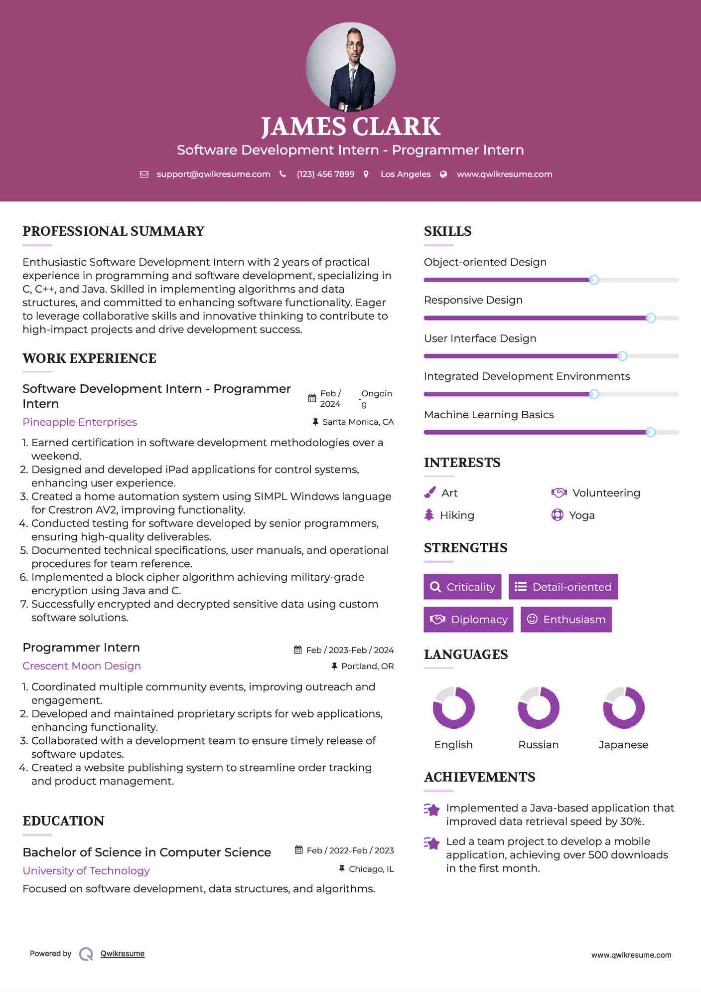 Software Development Intern - Programmer Intern Resume Format