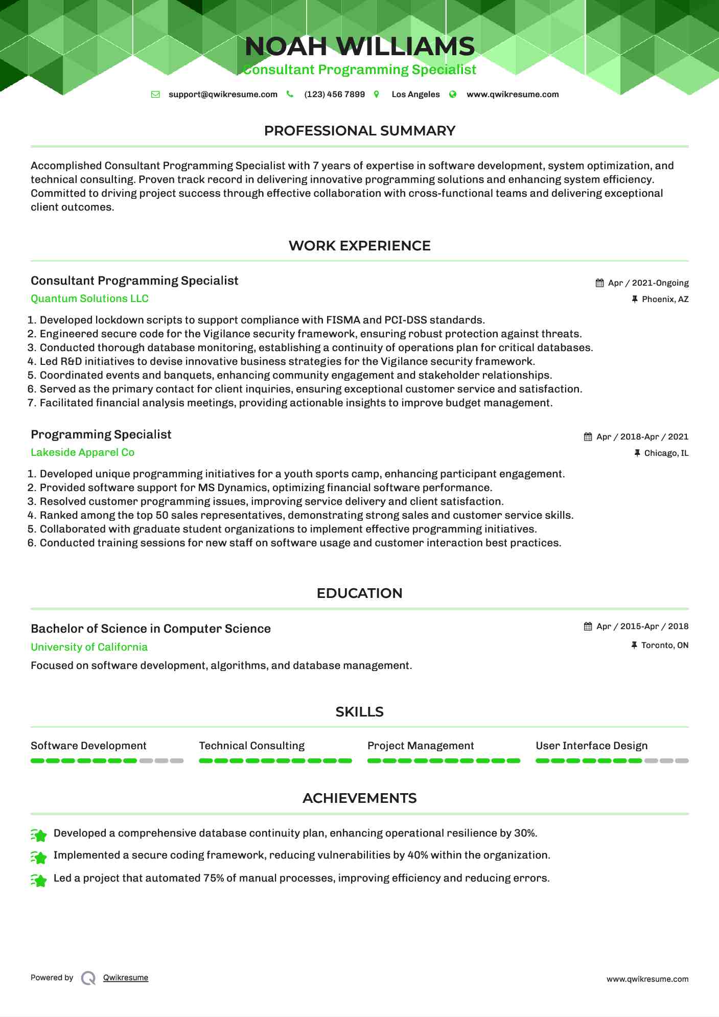 Consultant Programming Specialist Resume Template